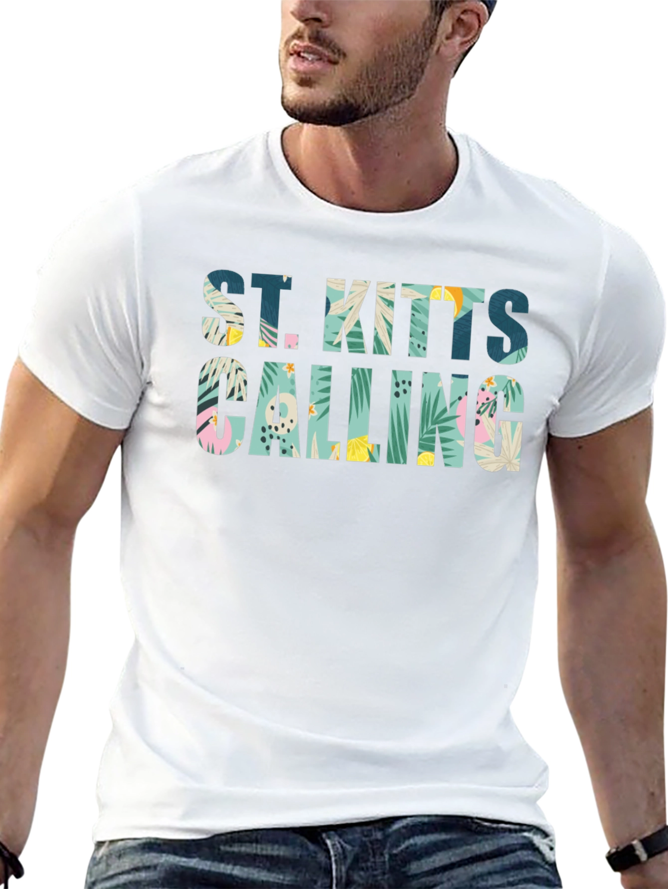 St. Kitts Calling Graphic T-Shirt | Tropical Print Tee