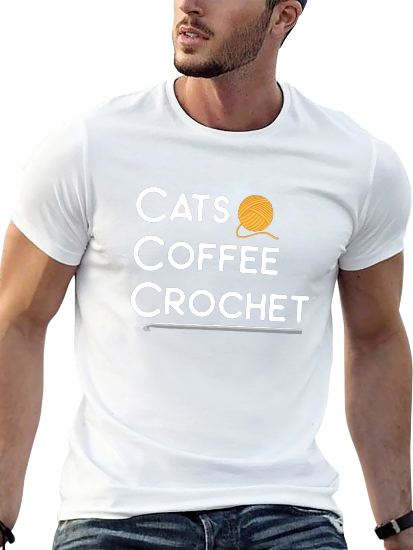 Cats Coffee Crochet Graphic T-Shirt