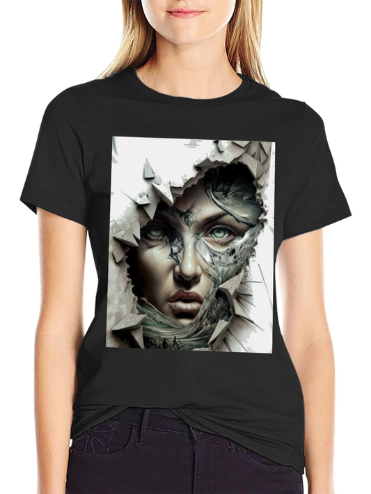 Artistic Woman Face Graphic Black T-Shirt