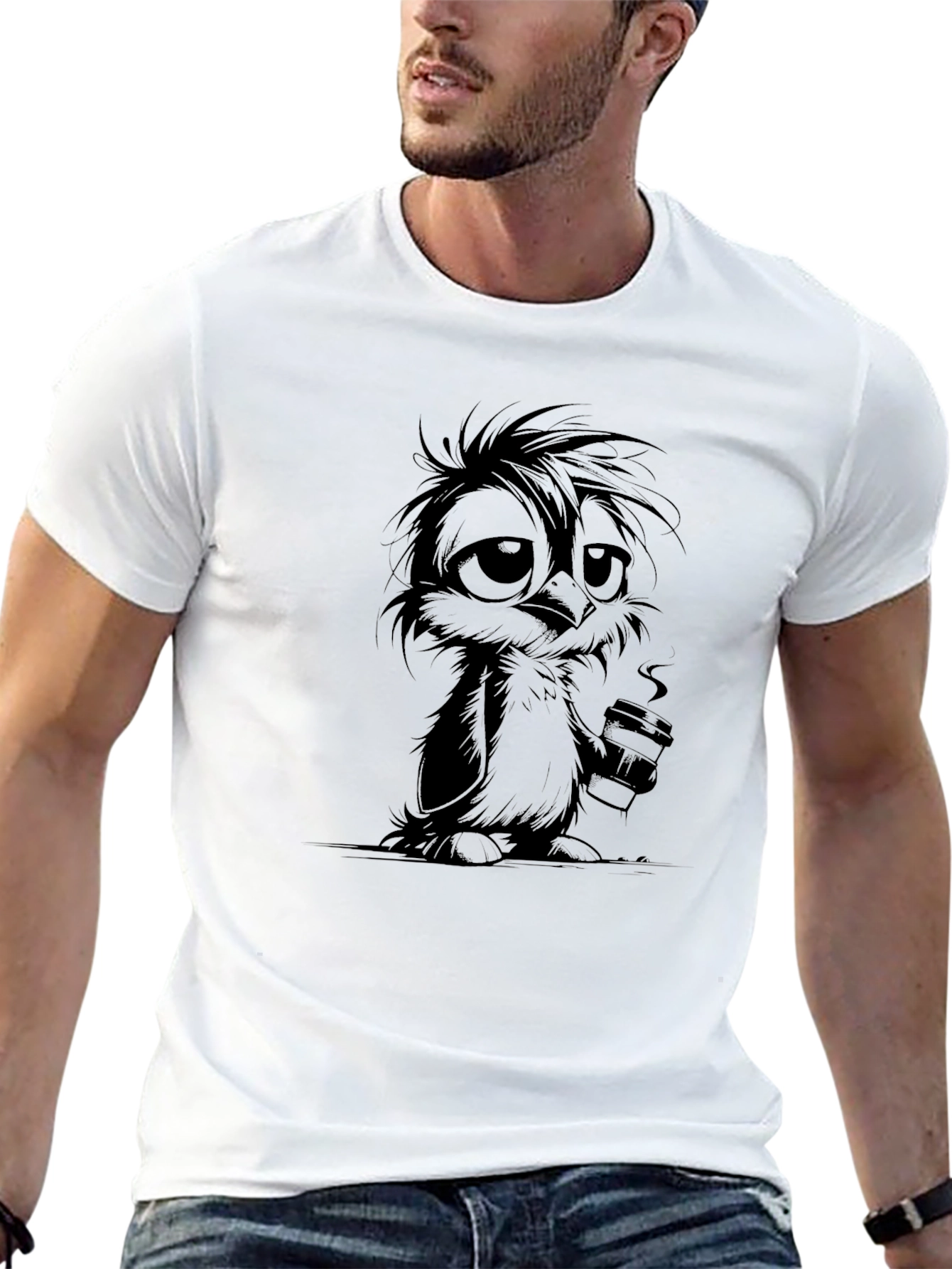 Coffee Owl Graphic T-Shirt - Soft Cotton Blend