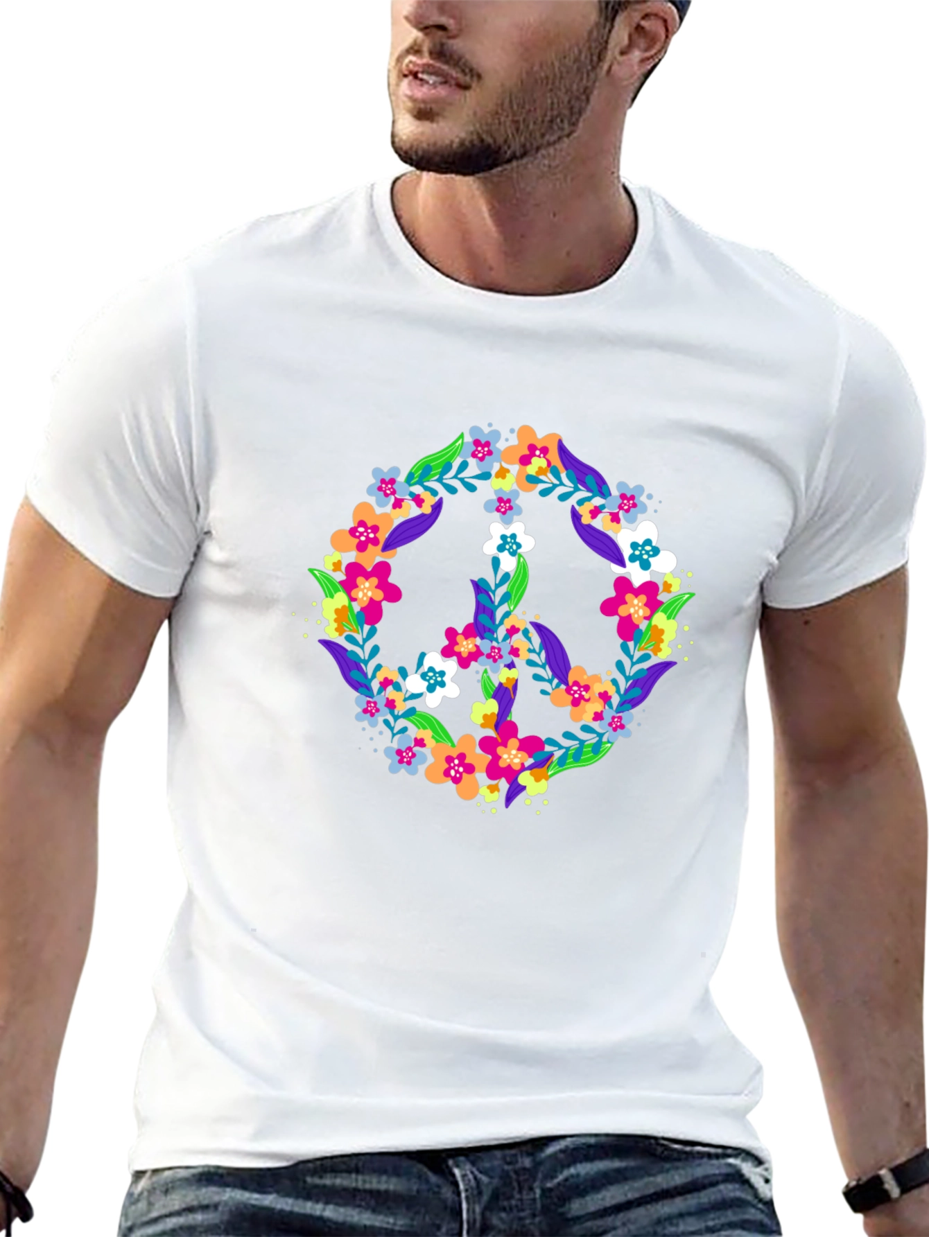 Floral Peace Sign Black T-Shirt