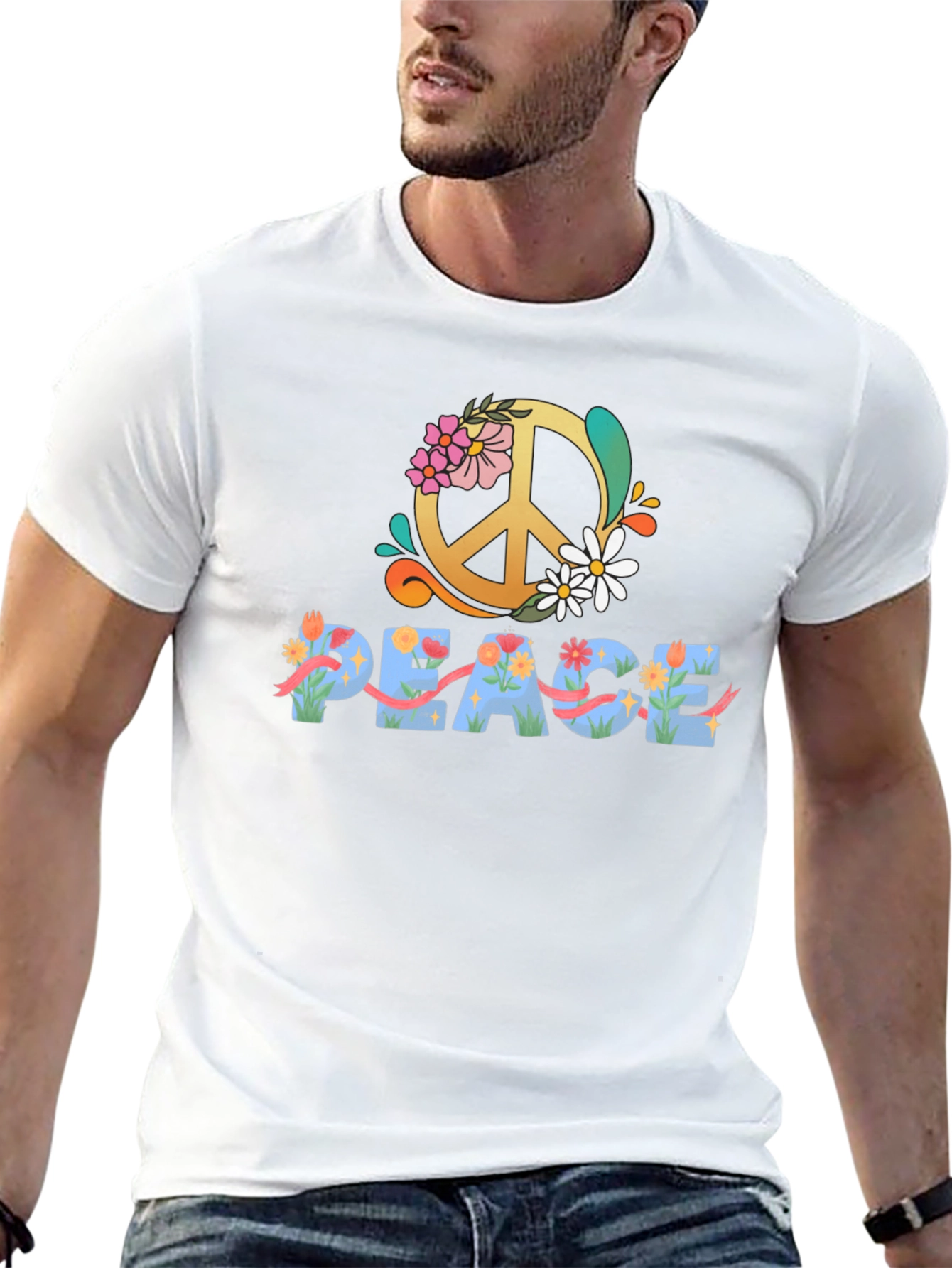 Floral Peace Sign Graphic T-Shirt