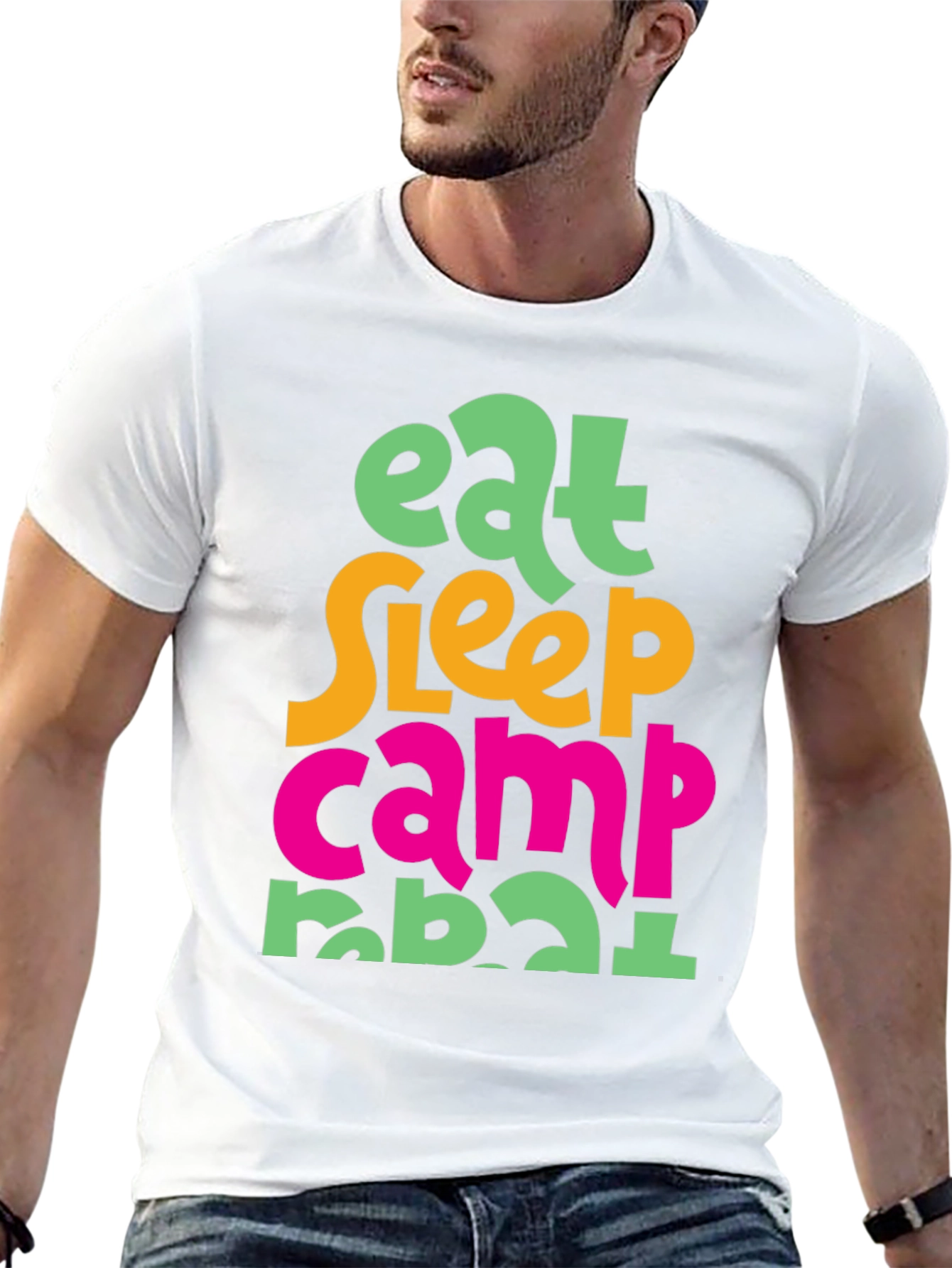 Eat Sleep Camp Repeat T-Shirt - Black Cotton Tee