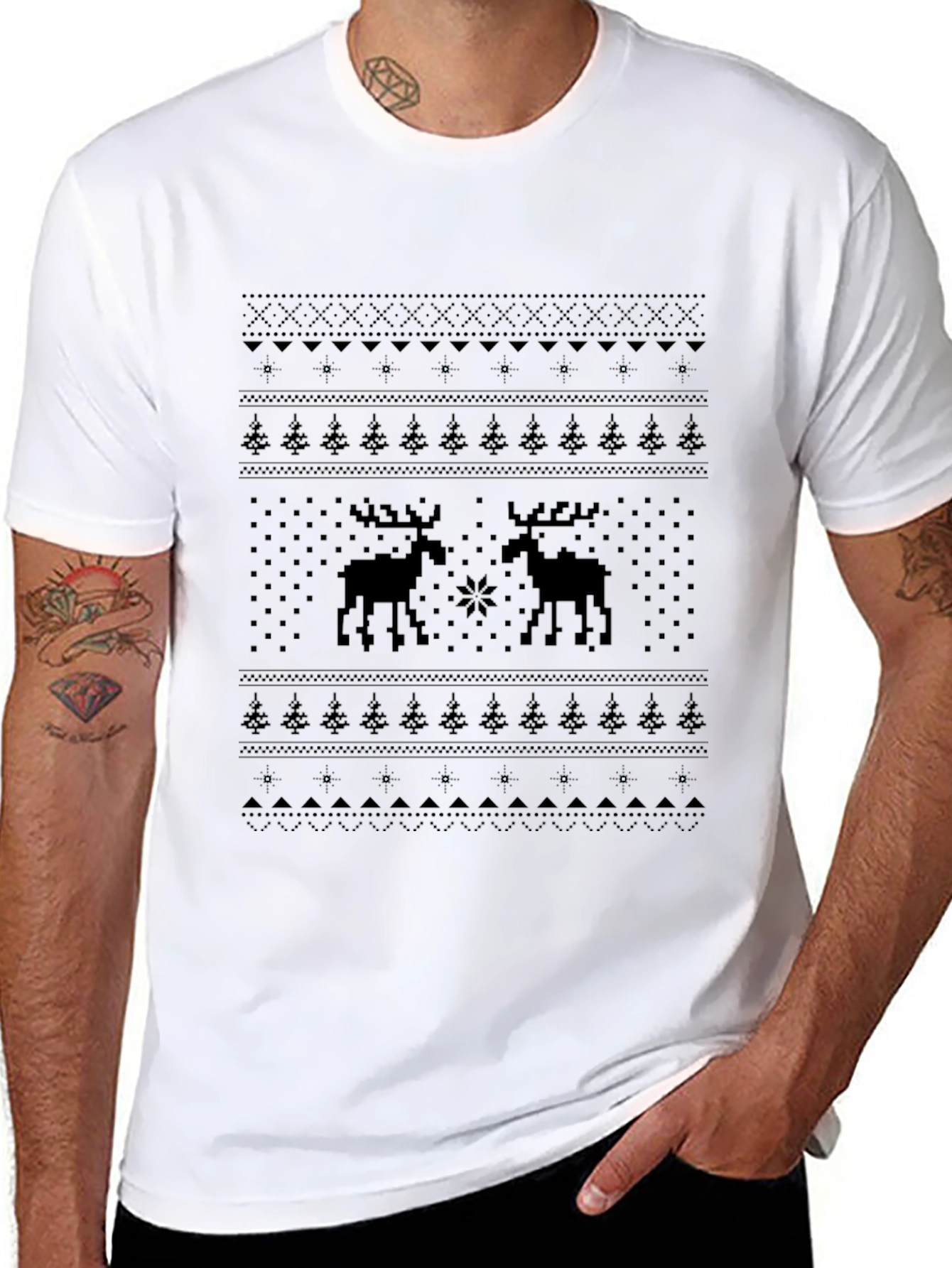 Festive Black Moose Pattern Tee