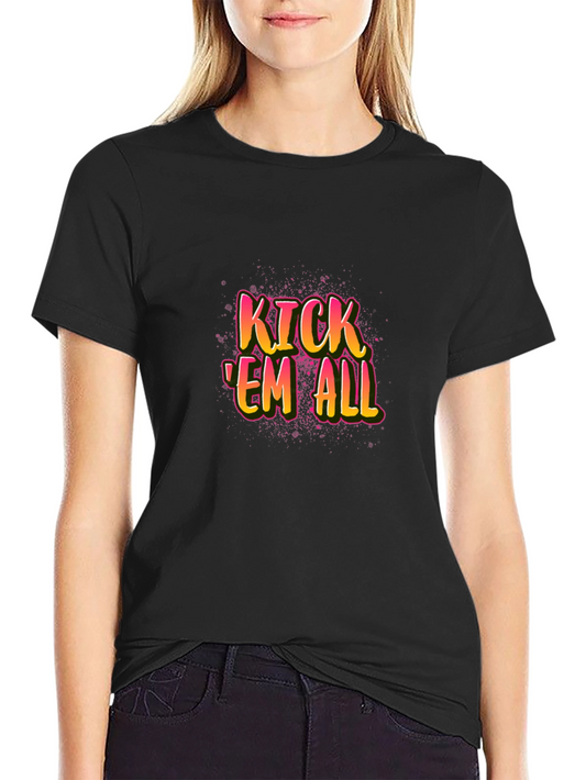 Kick Em All Graphic Tee - Black Cotton T-Shirt