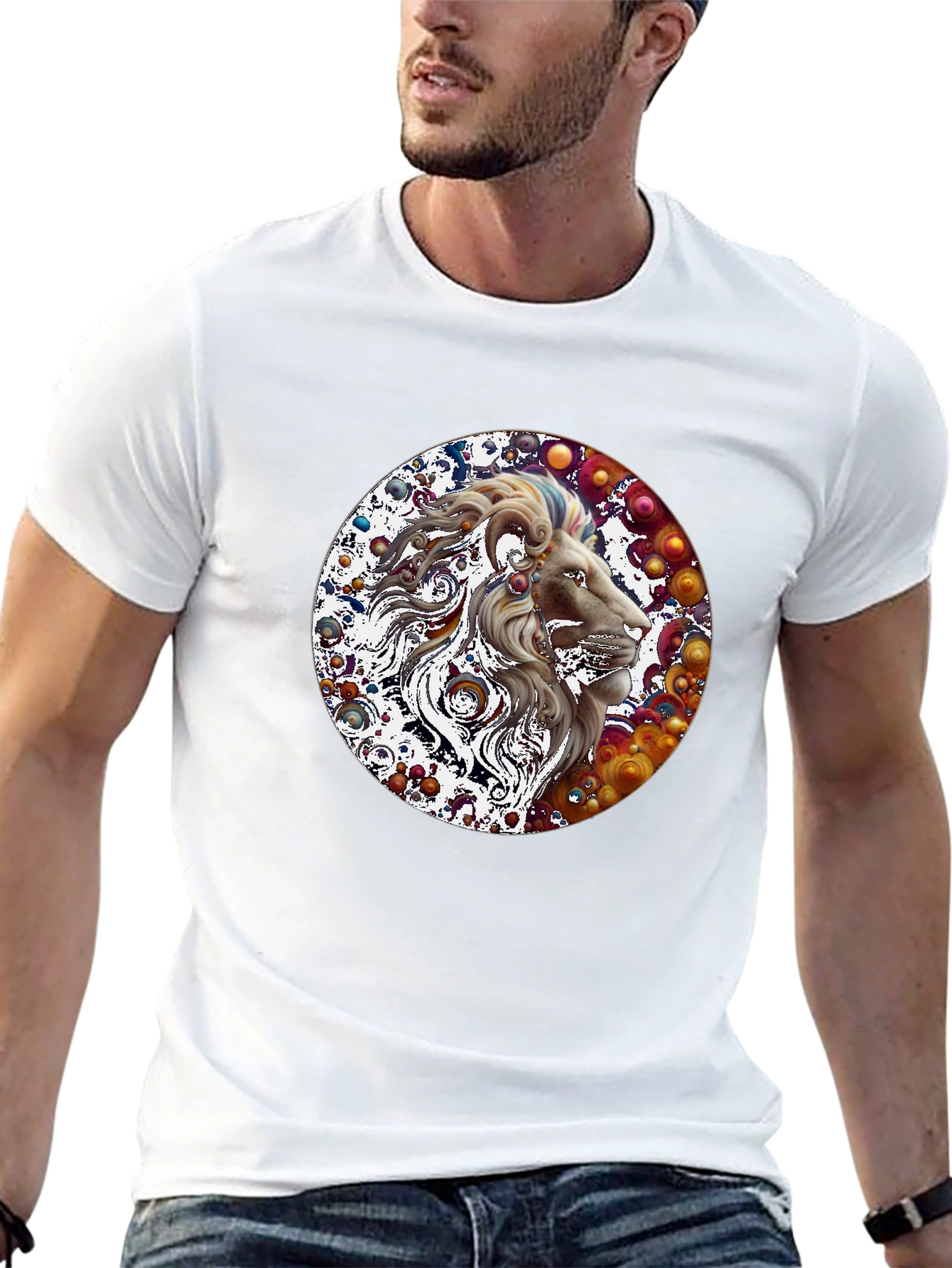 Lion Art Print Graphic Tee - Mens Black T-Shirt