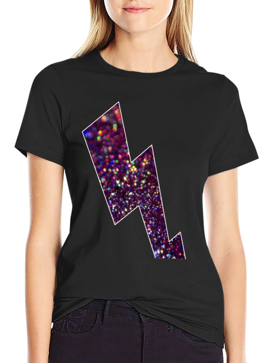 Black Tee with Glitter Lightning Bolt Design