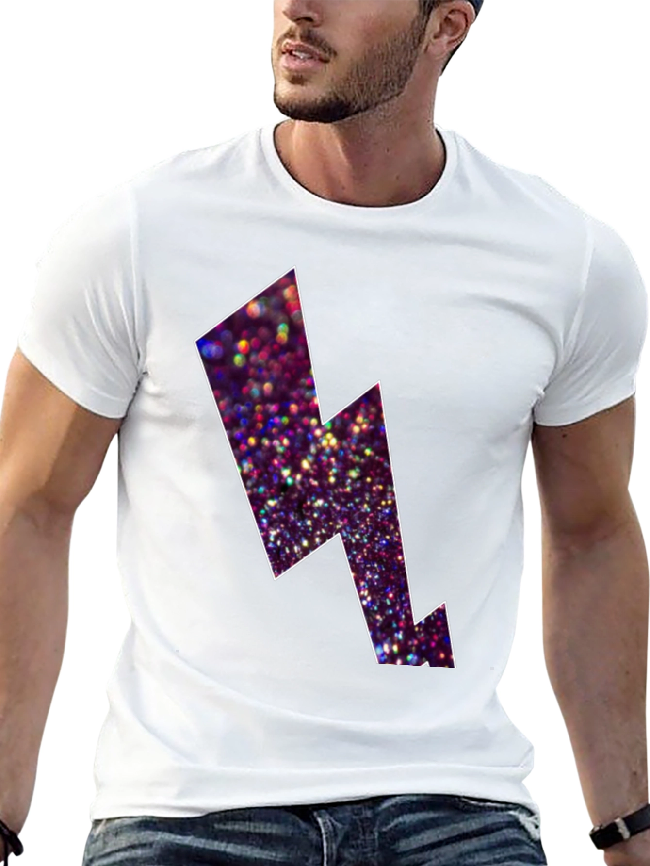 Black Tee with Glitter Lightning Bolt Design