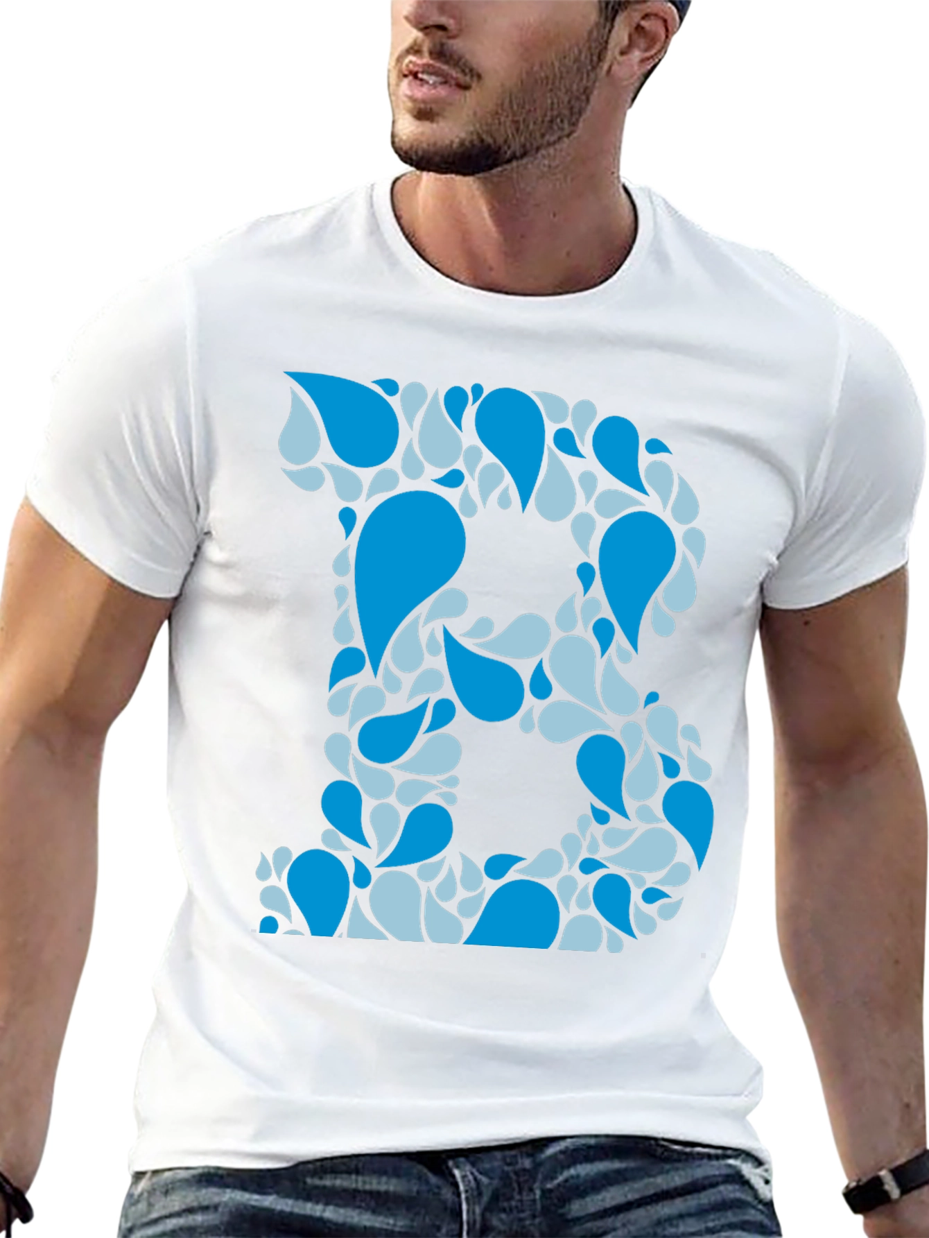 Blue Water Drop Initial B Graphic T-Shirt