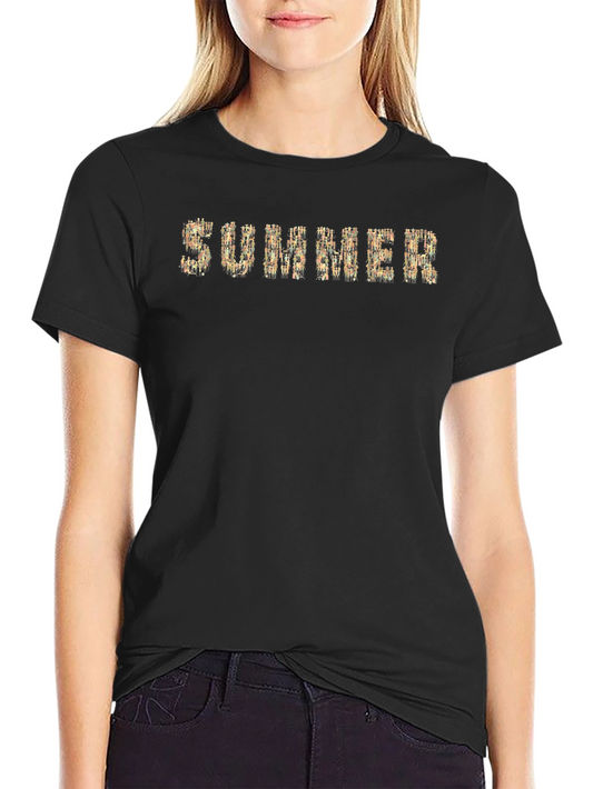 Summer Graphic Print Black Crew Neck T-Shirt
