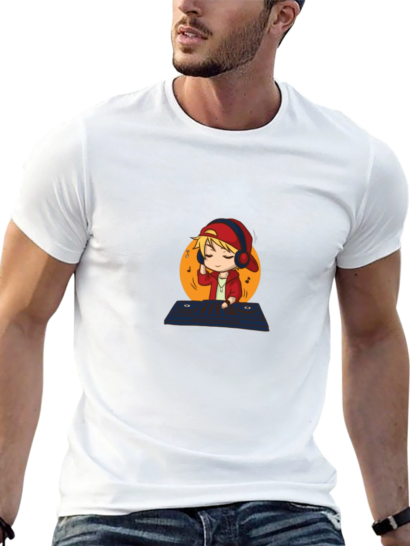 DJ Cartoon Graphic Black T-Shirt
