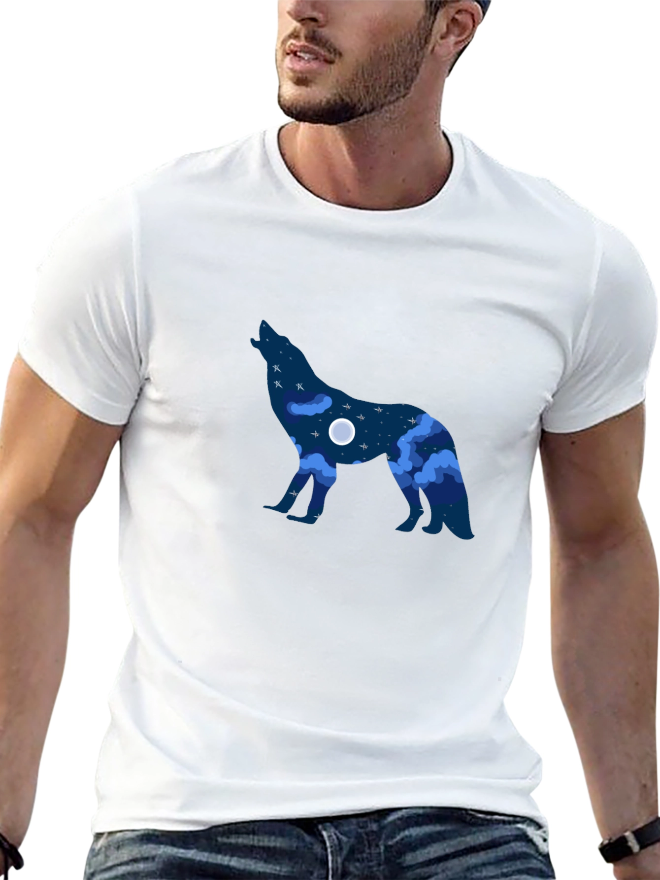 Howling Wolf Night Sky Graphic Tee - Black