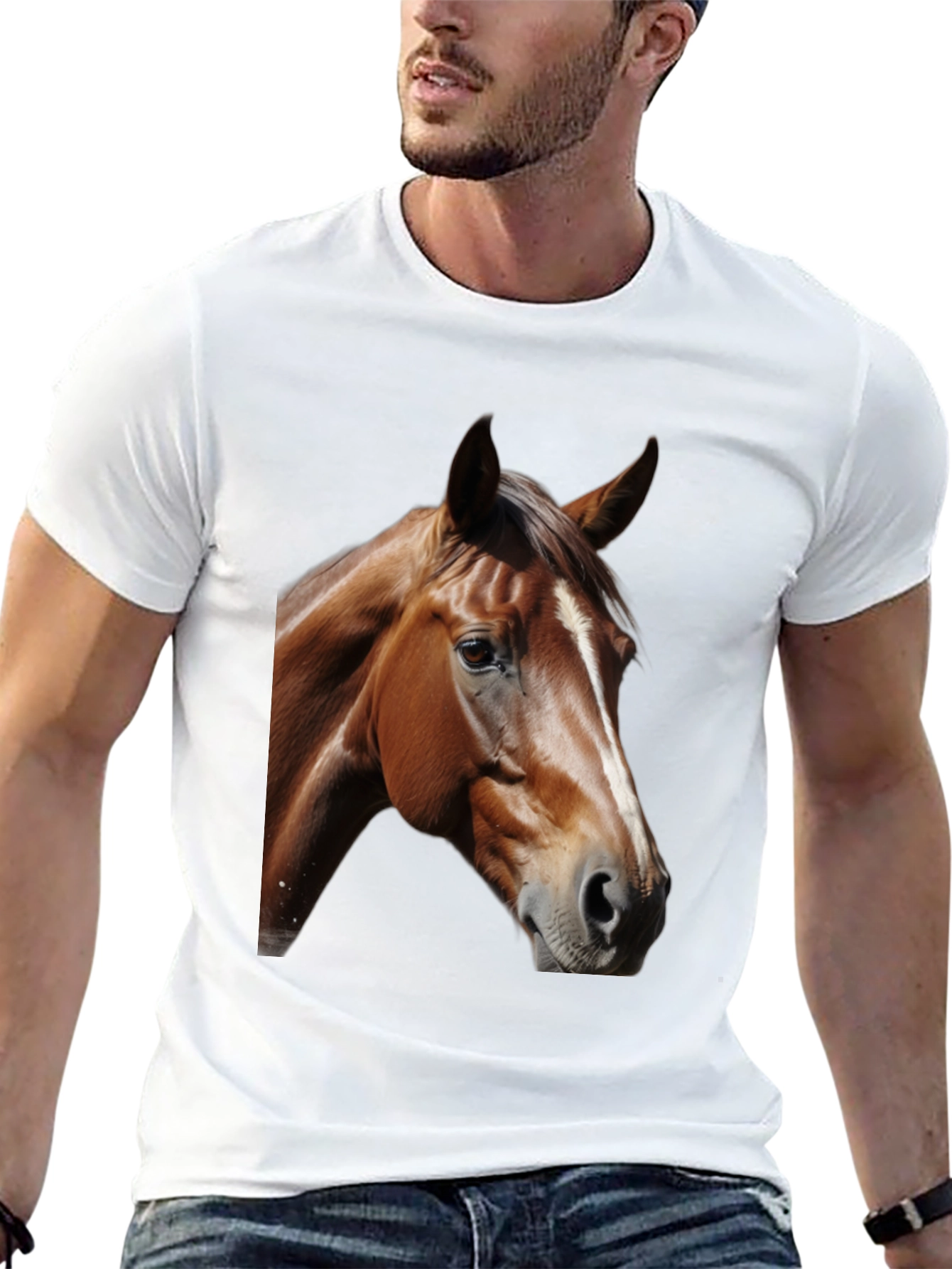 Horse Head Graphic Tee - Black Cotton T-Shirt