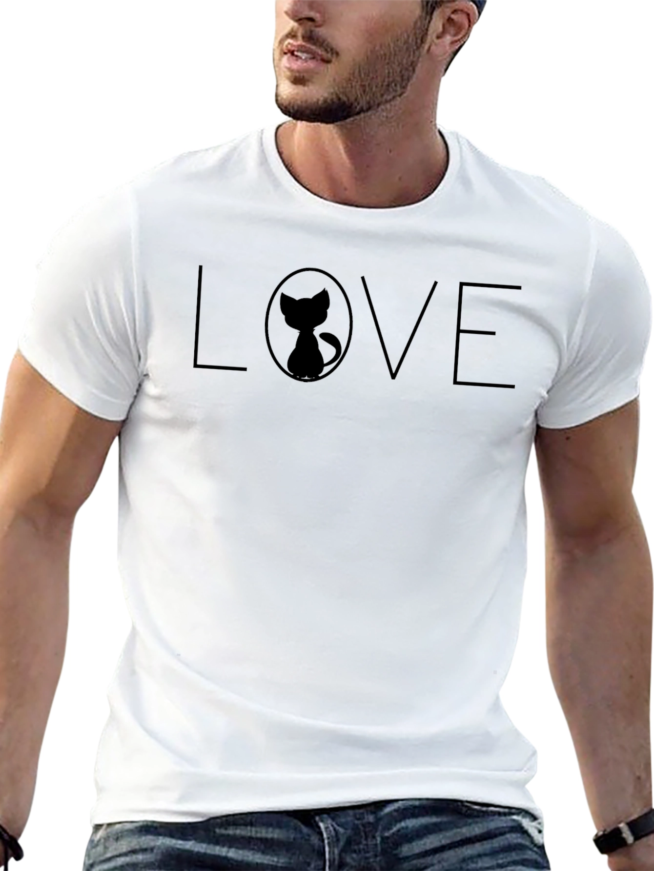 Love Cat Silhouette Black T-Shirt - Stylish & Modern