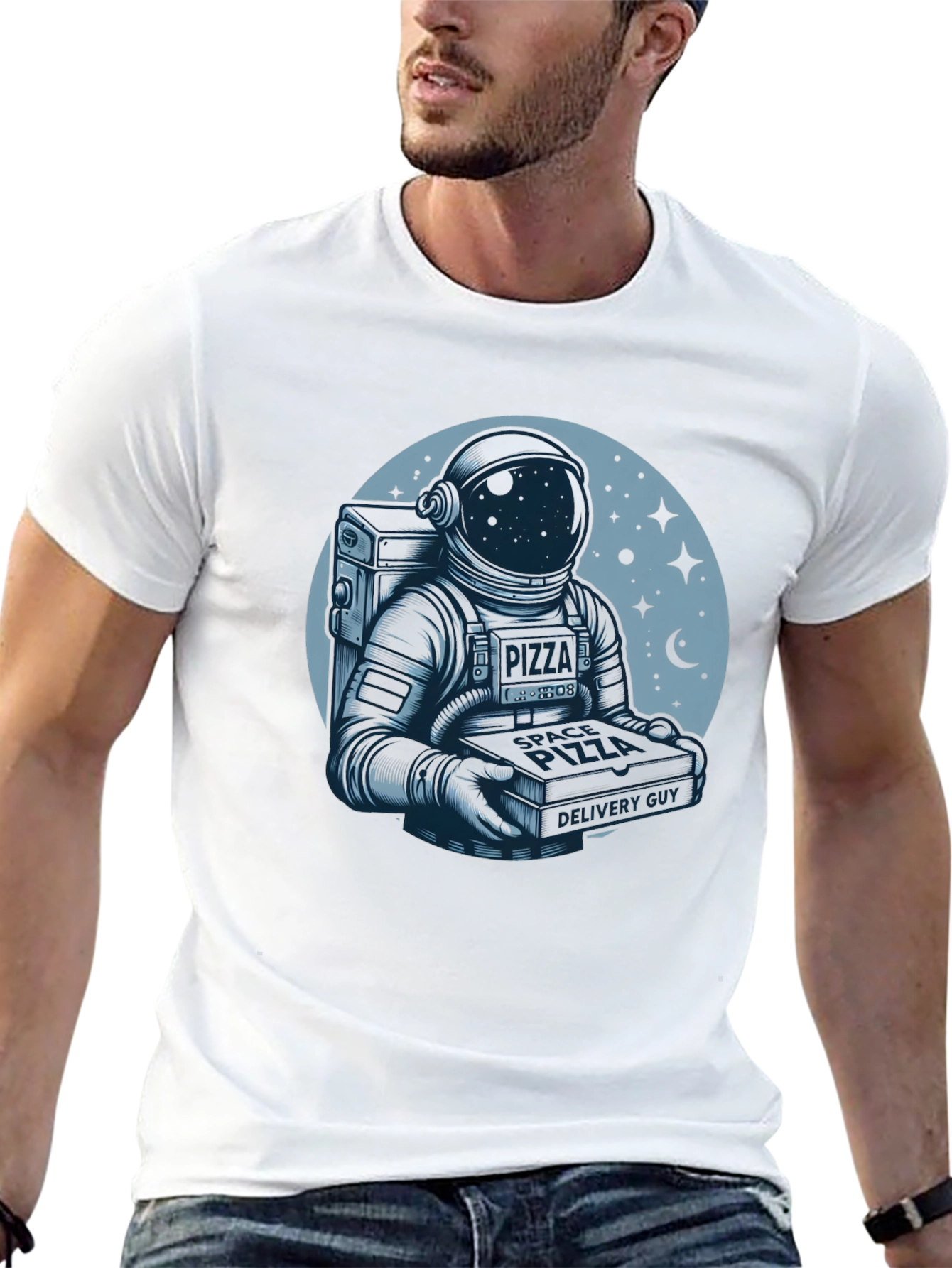 Space Pizza Delivery Guy Graphic T-Shirt