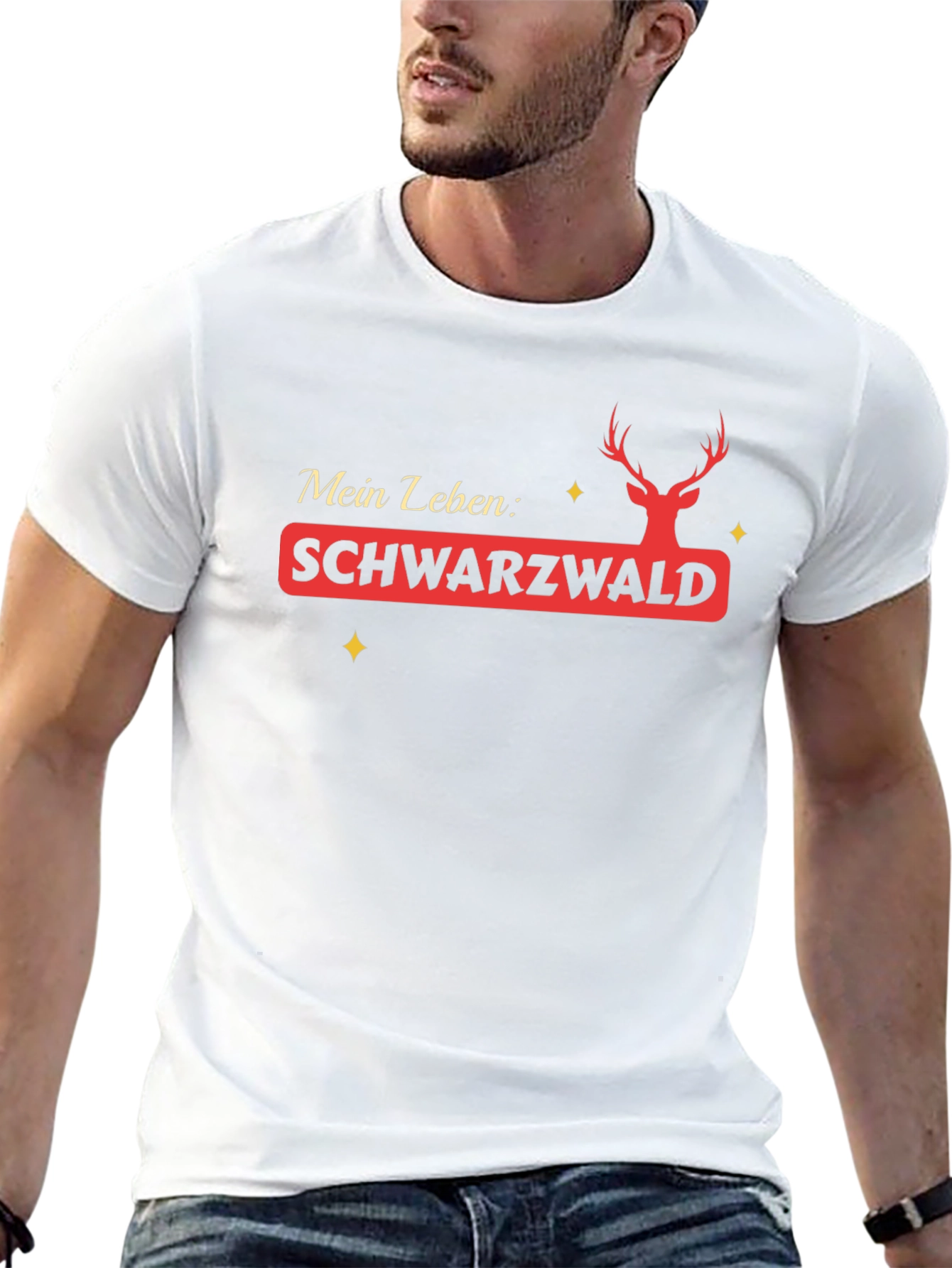 Schwarzwald Deer Mens Black Graphic T-Shirt
