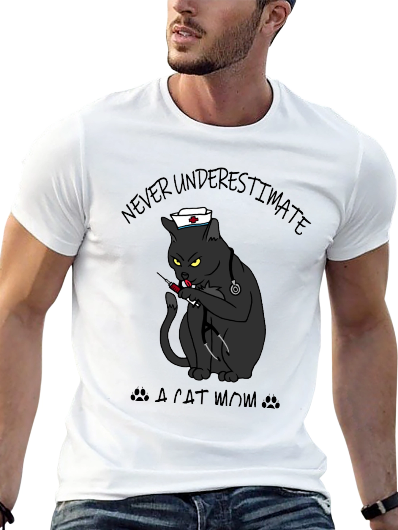 Never Underestimate A Cat Mom Black T-Shirt