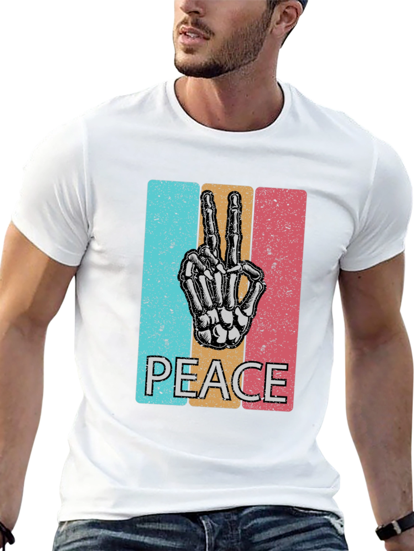 Peace Sign Skeleton Hand T-Shirt - Retro Graphic Tee
