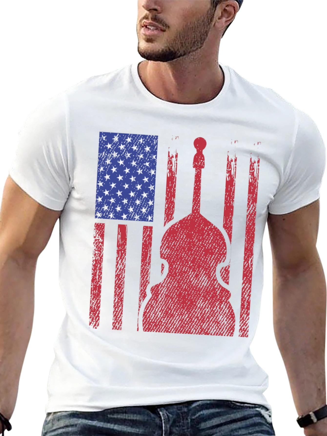 American Flag Bass Guitar Graphic T-Shirt