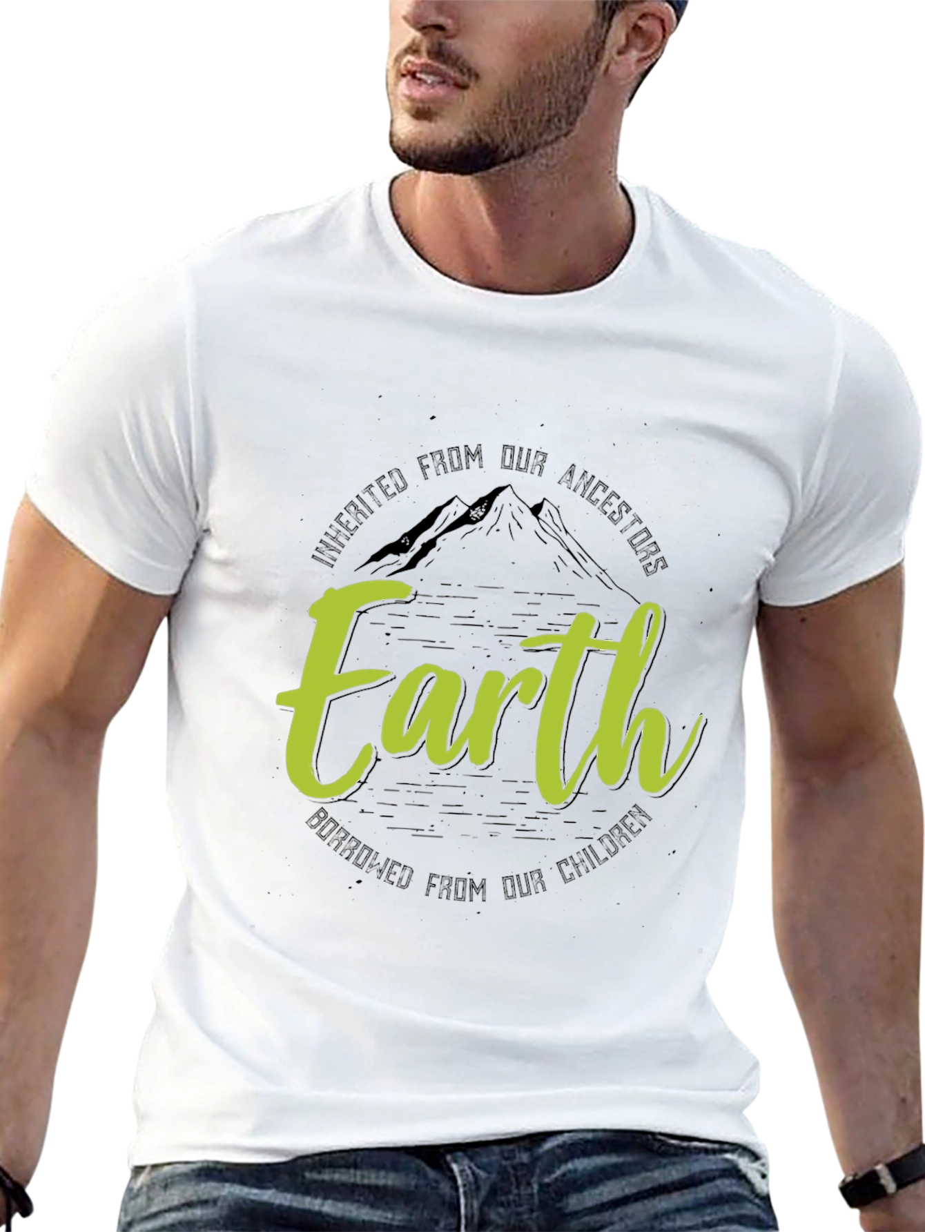 Earth Inherited Borrowed Mens Black Graphic Tee