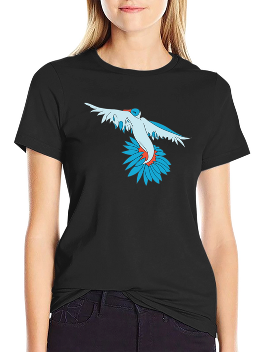Bird and Flower Graphic Print Black T-Shirt
