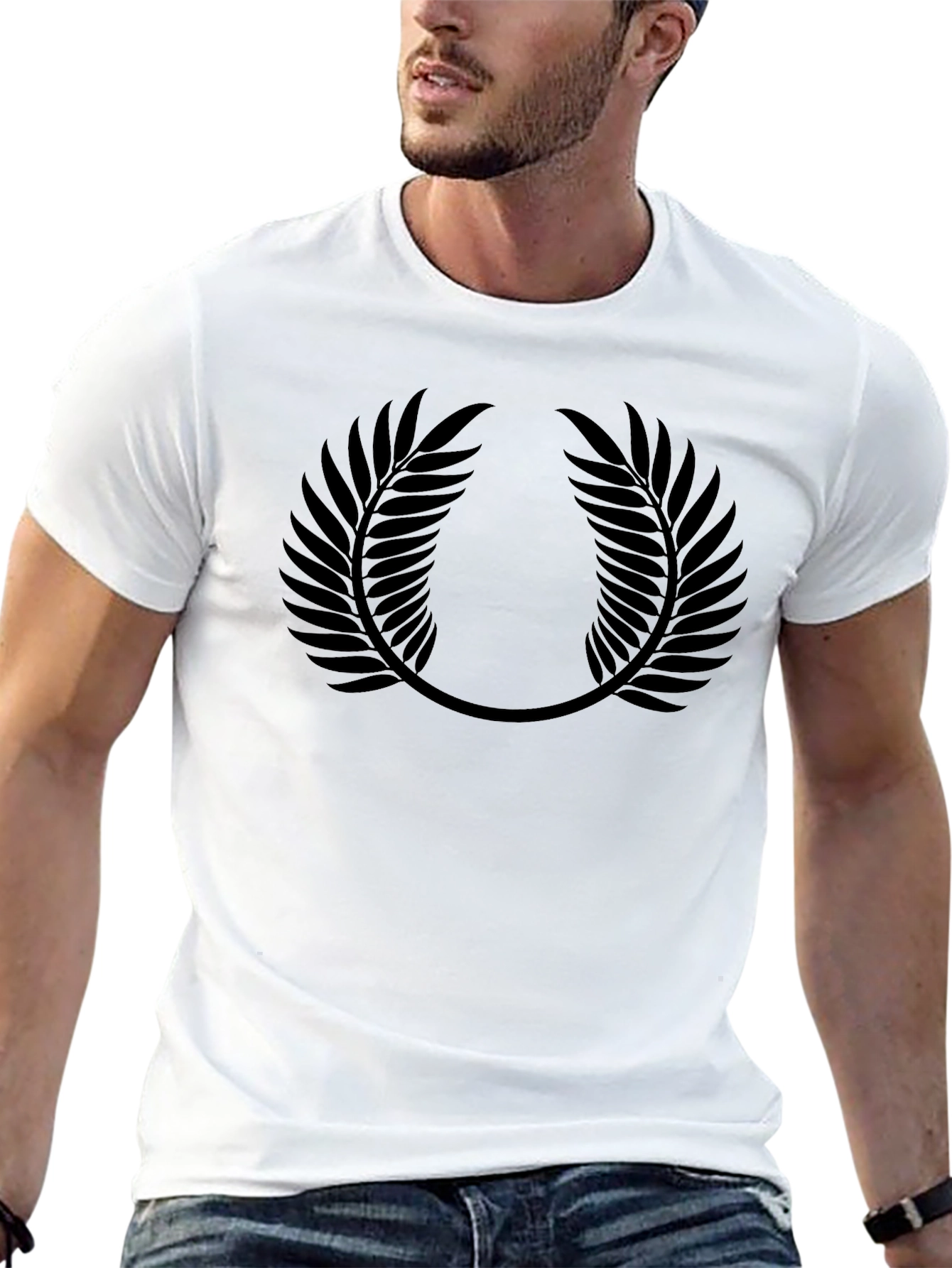 Black Leaf Print Crewneck T-Shirt