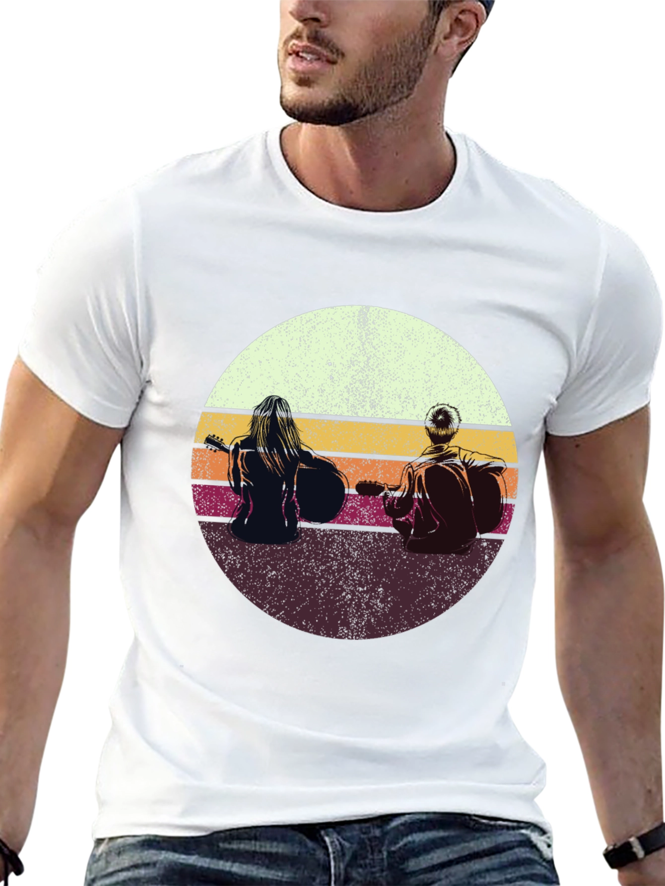 Retro Sunset Guitarist T-Shirt