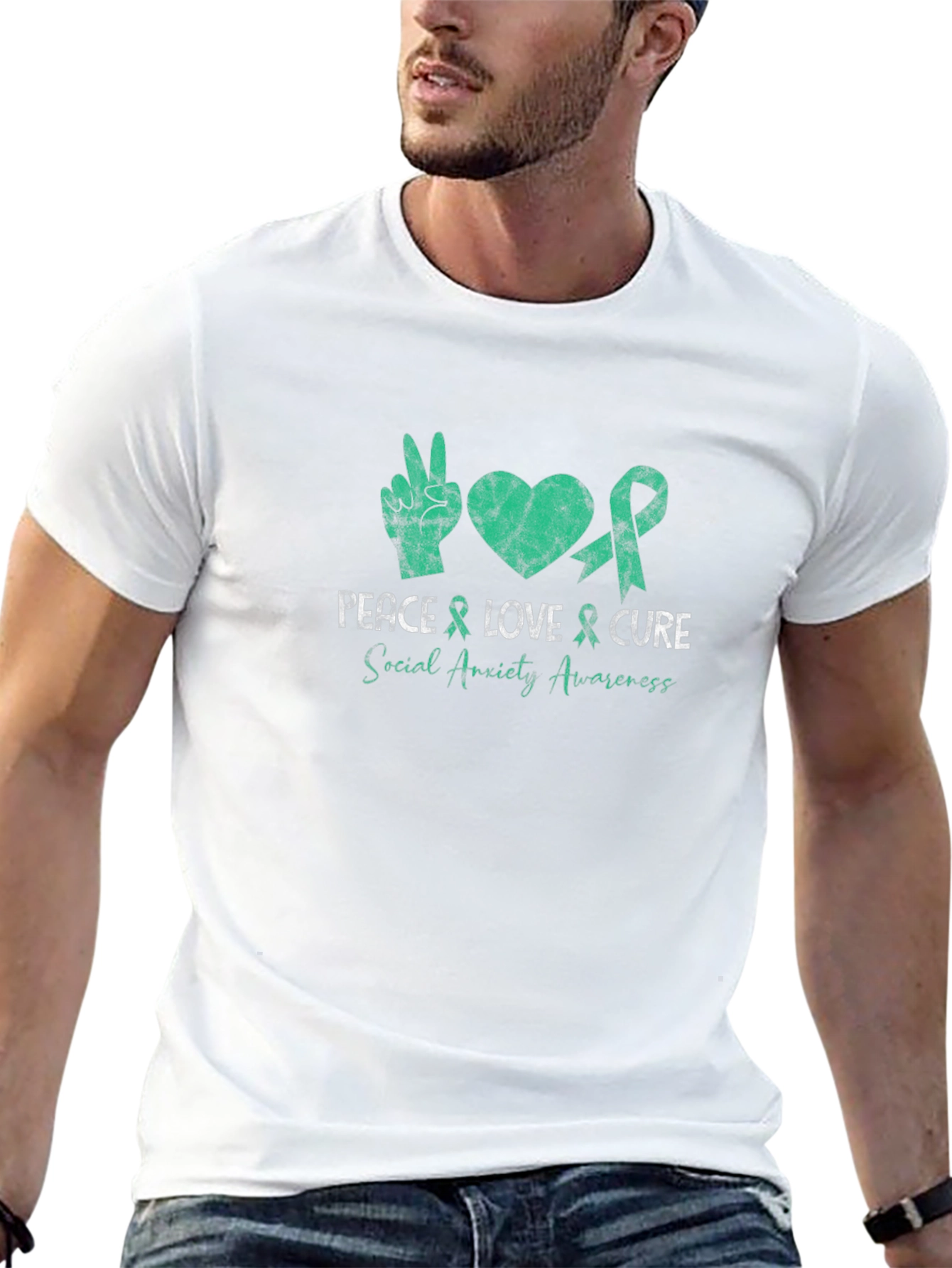 Peace Love Cure Social Anxiety Awareness Black T-Shirt