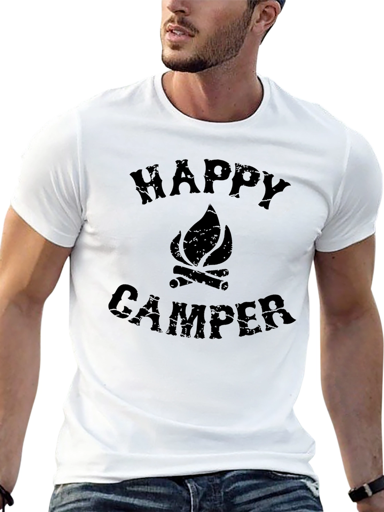 Happy Camper Graphic Tee - Black Cotton T-Shirt
