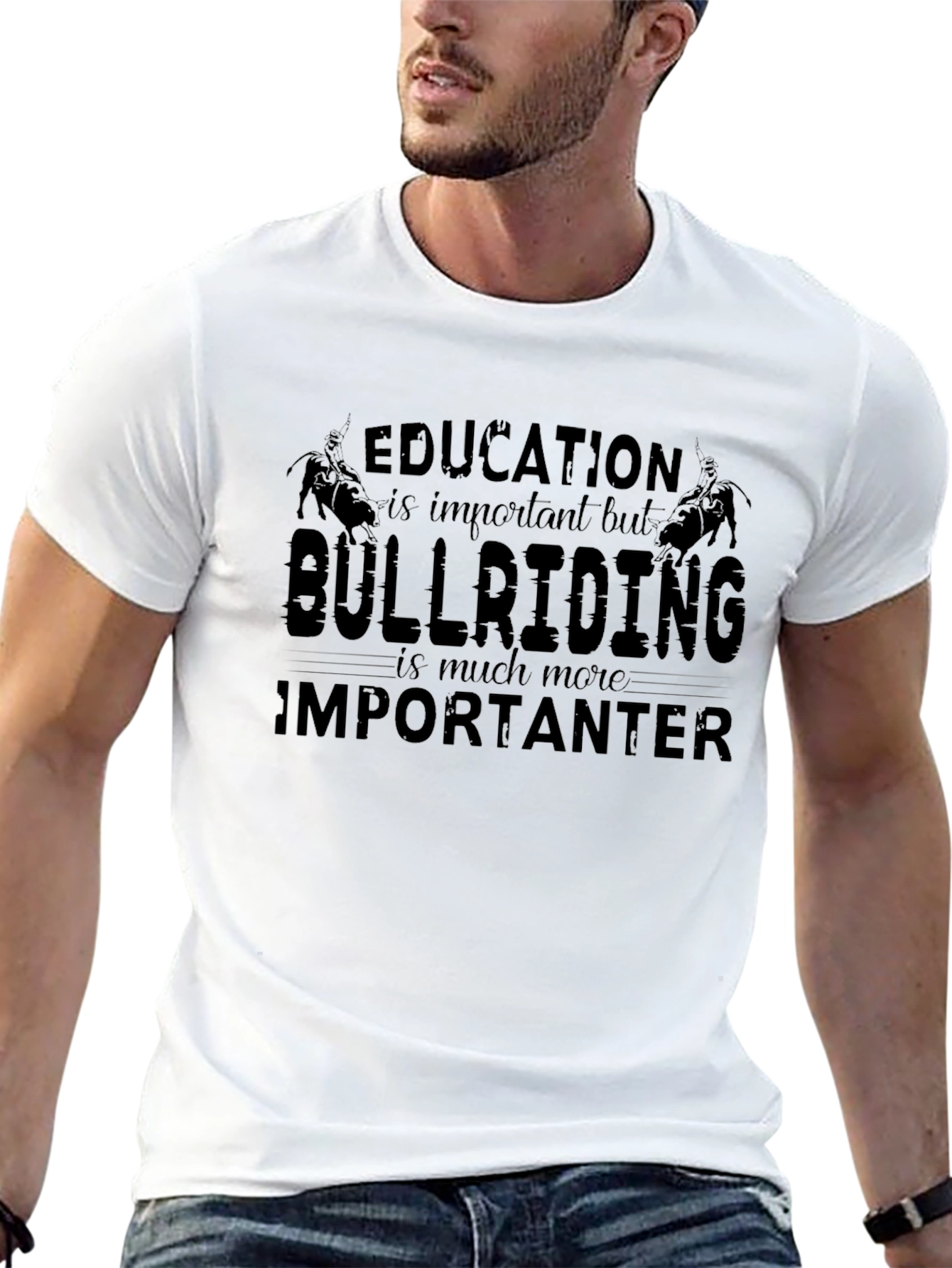 Bull Riding T-Shirt: Education vs. Bull Riding