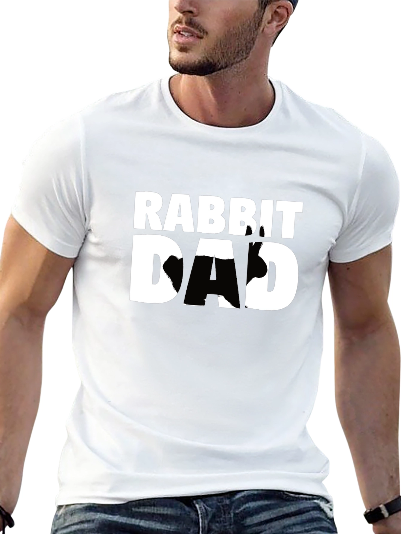 Rabbit Dad T-Shirt - Black Cotton Graphic Tee