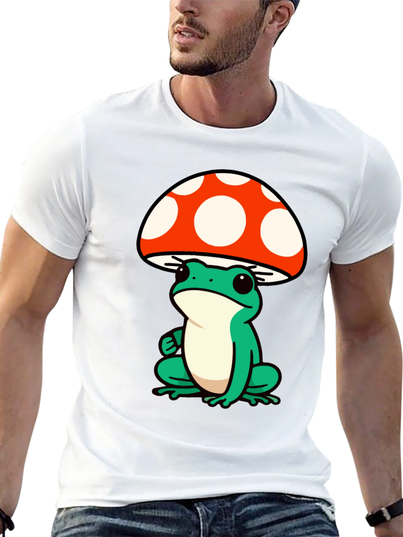 Frog Mushroom Graphic Tee - Black Cotton T-Shirt