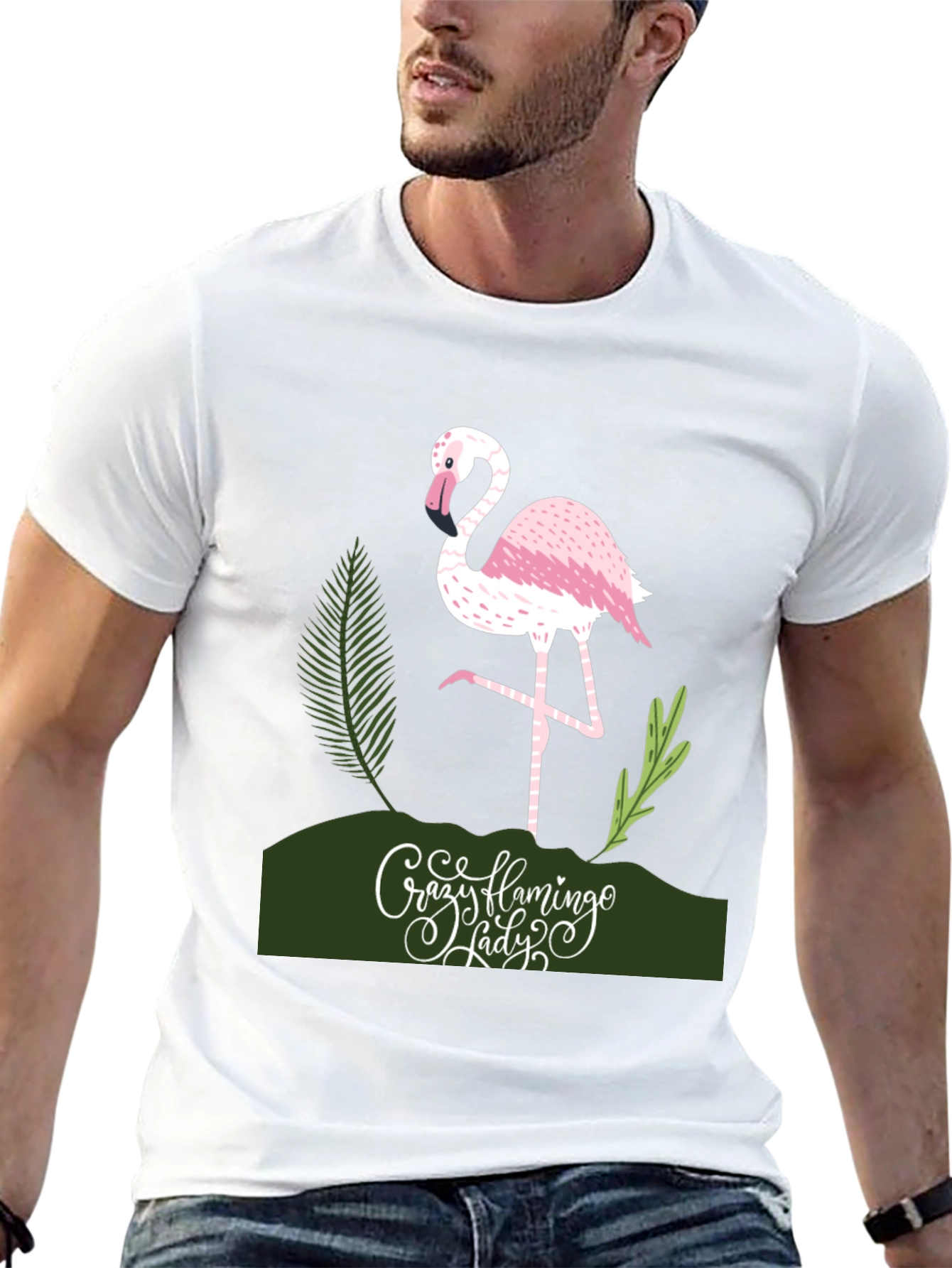 Crazy Flamingo Lady T-Shirt - Black Cotton Tee