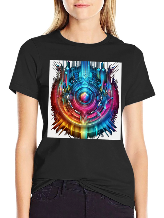 Abstract Geometric Rainbow Circle Graphic T-Shirt