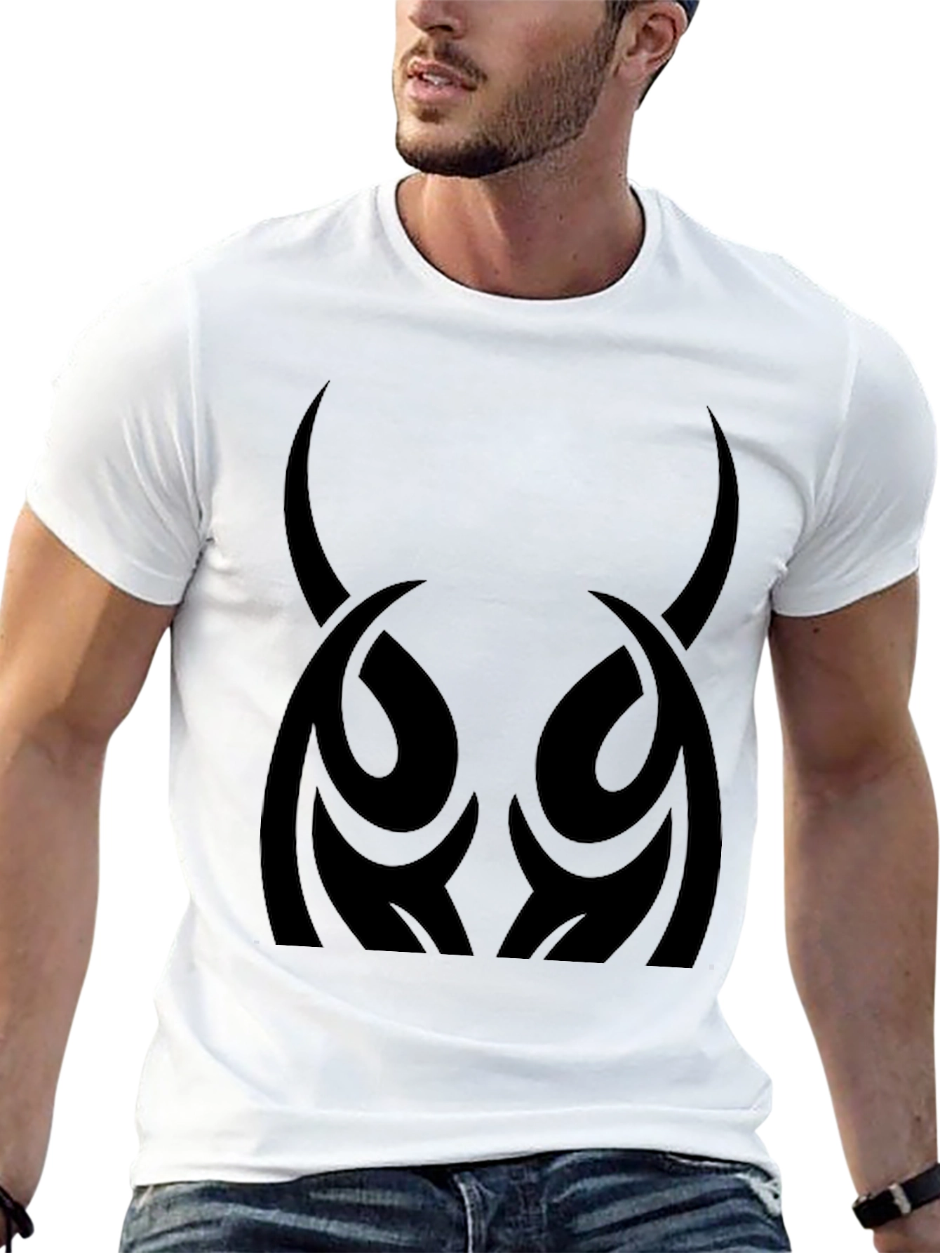 Mens Black T-Shirt - Tribal Horns Design