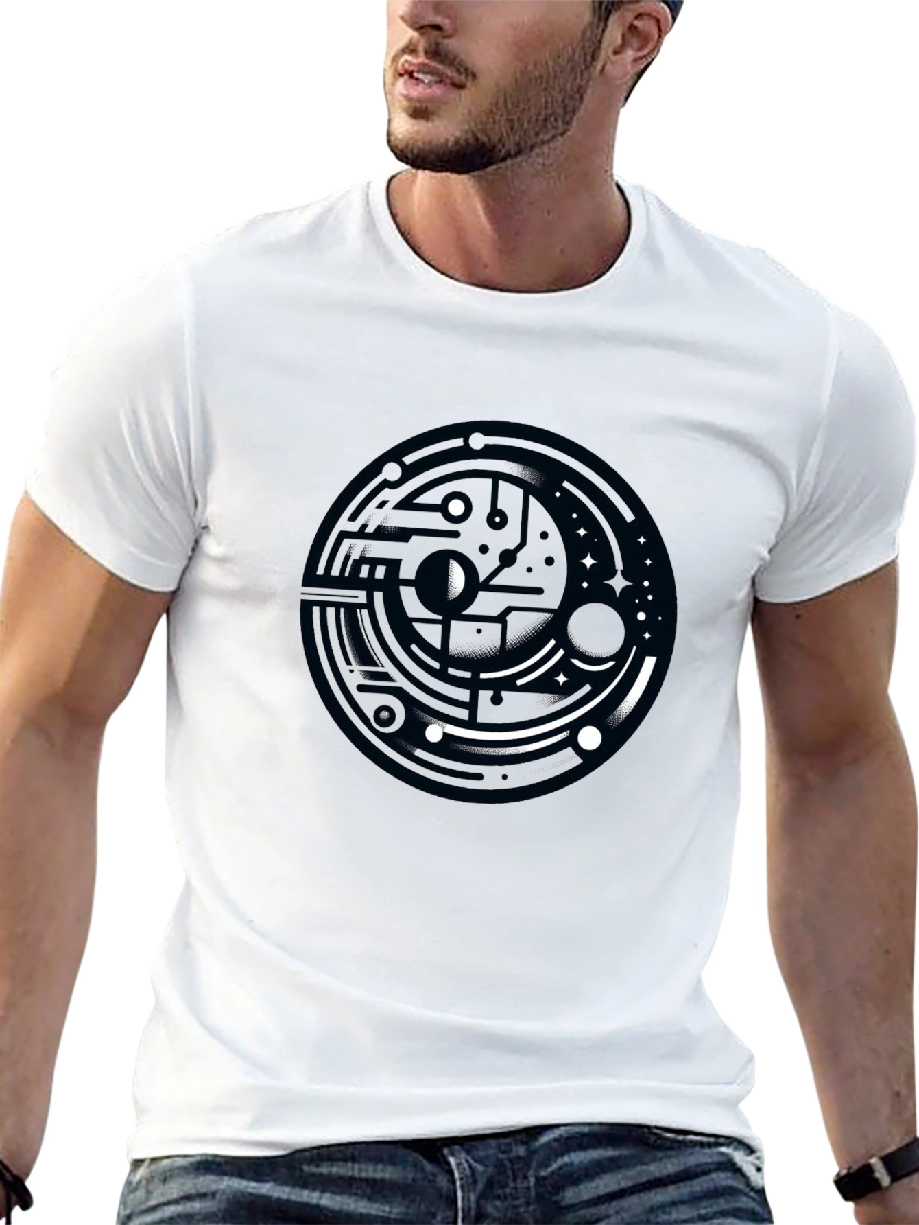 Modern Space Design Black T-Shirt
