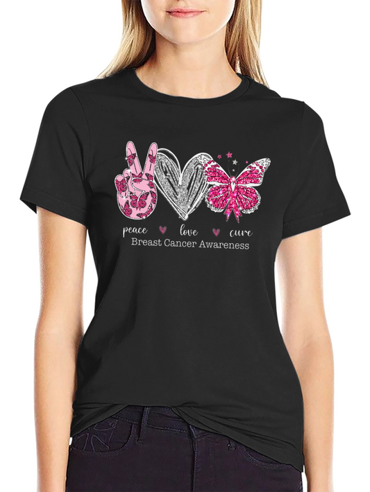 Breast Cancer Awareness T-Shirt Peace Love Cure