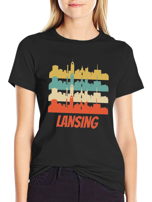 Lansing Cityscape Retro T-Shirt - Vintage Style Tee