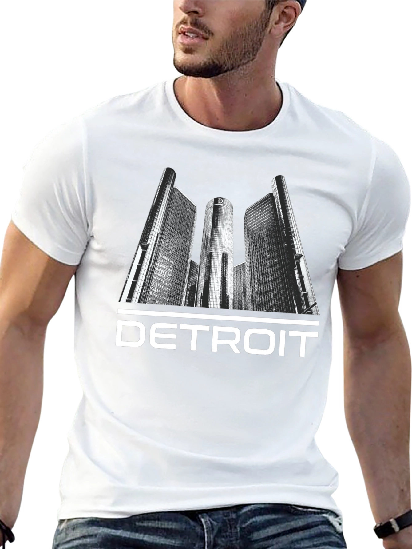 Detroit Cityscape Graphic Tee - Black Cotton T-Shirt