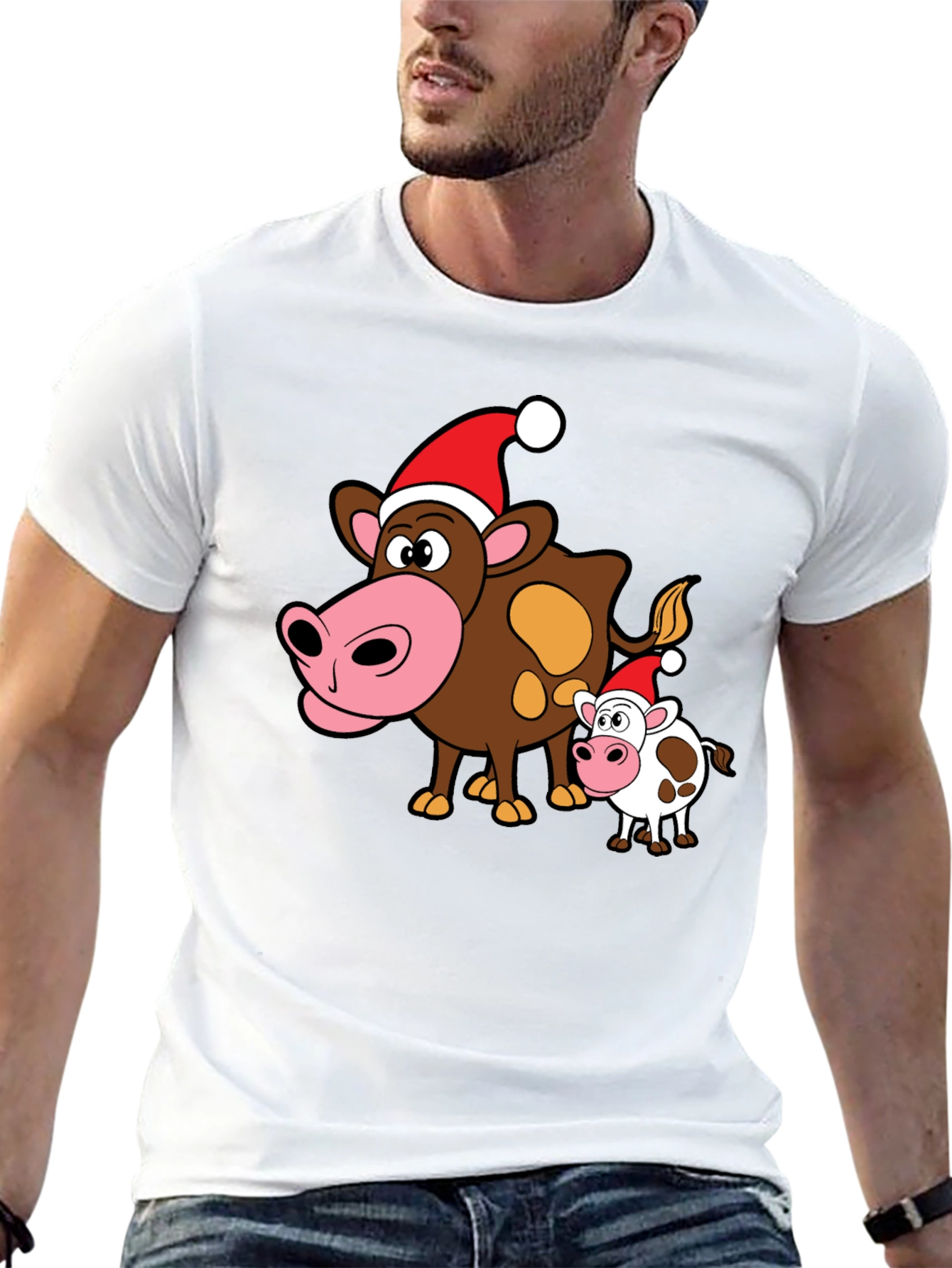 Festive Cow Graphic Tee - Holiday Apparel