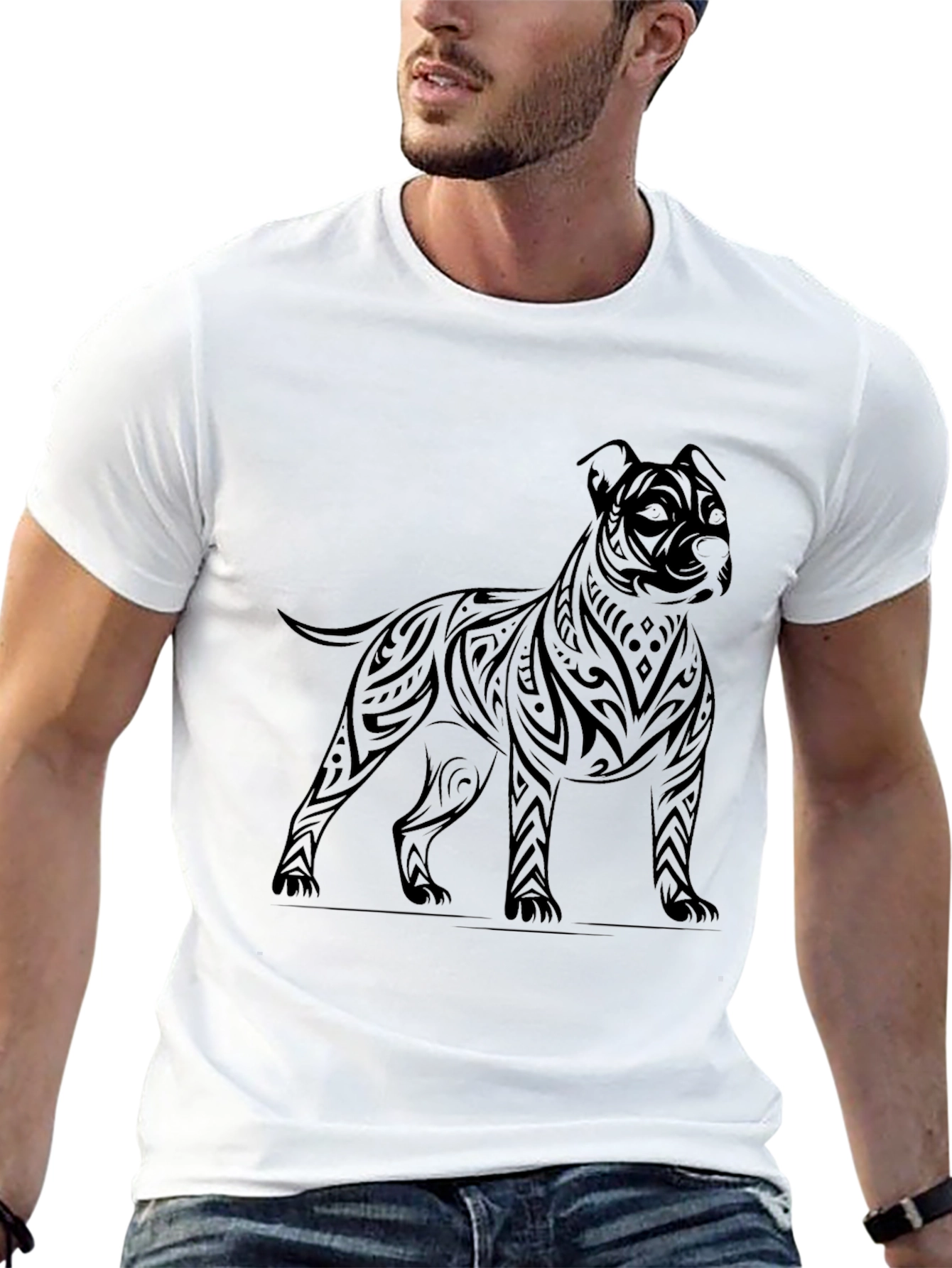 Tribal Dog Graphic Tee - Black Cotton Comfort