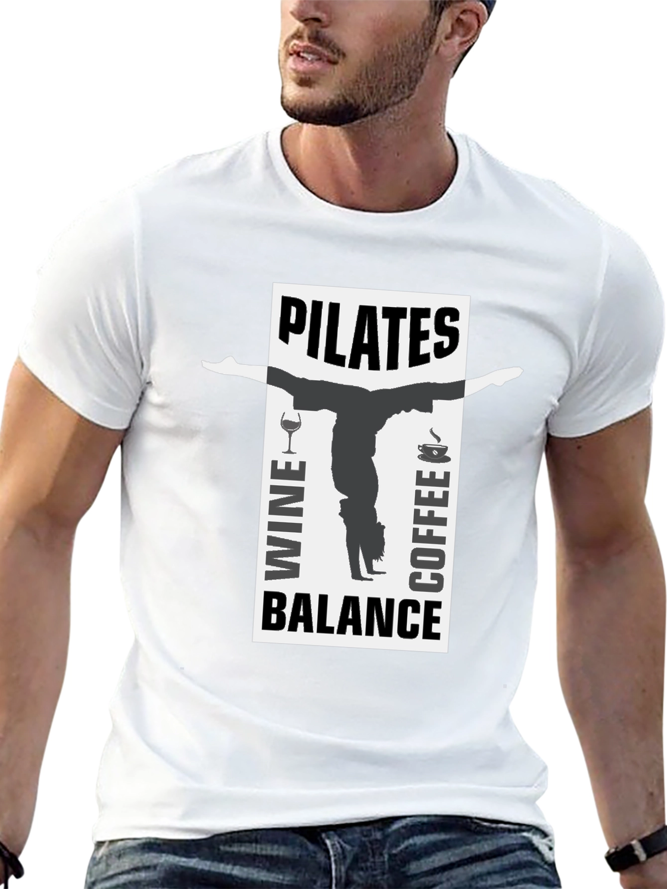 Pilates Wine Coffee Balance Black T-Shirt