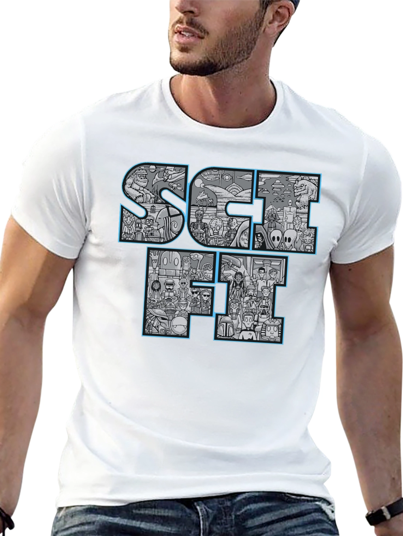 Sci-Fi Icons Graphic Print Black T-Shirt