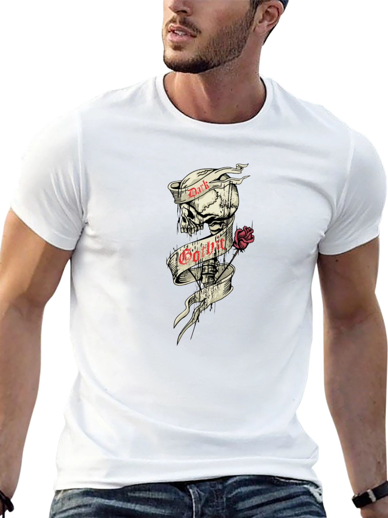 Dark Gothic Skull Rose Graphic Tee