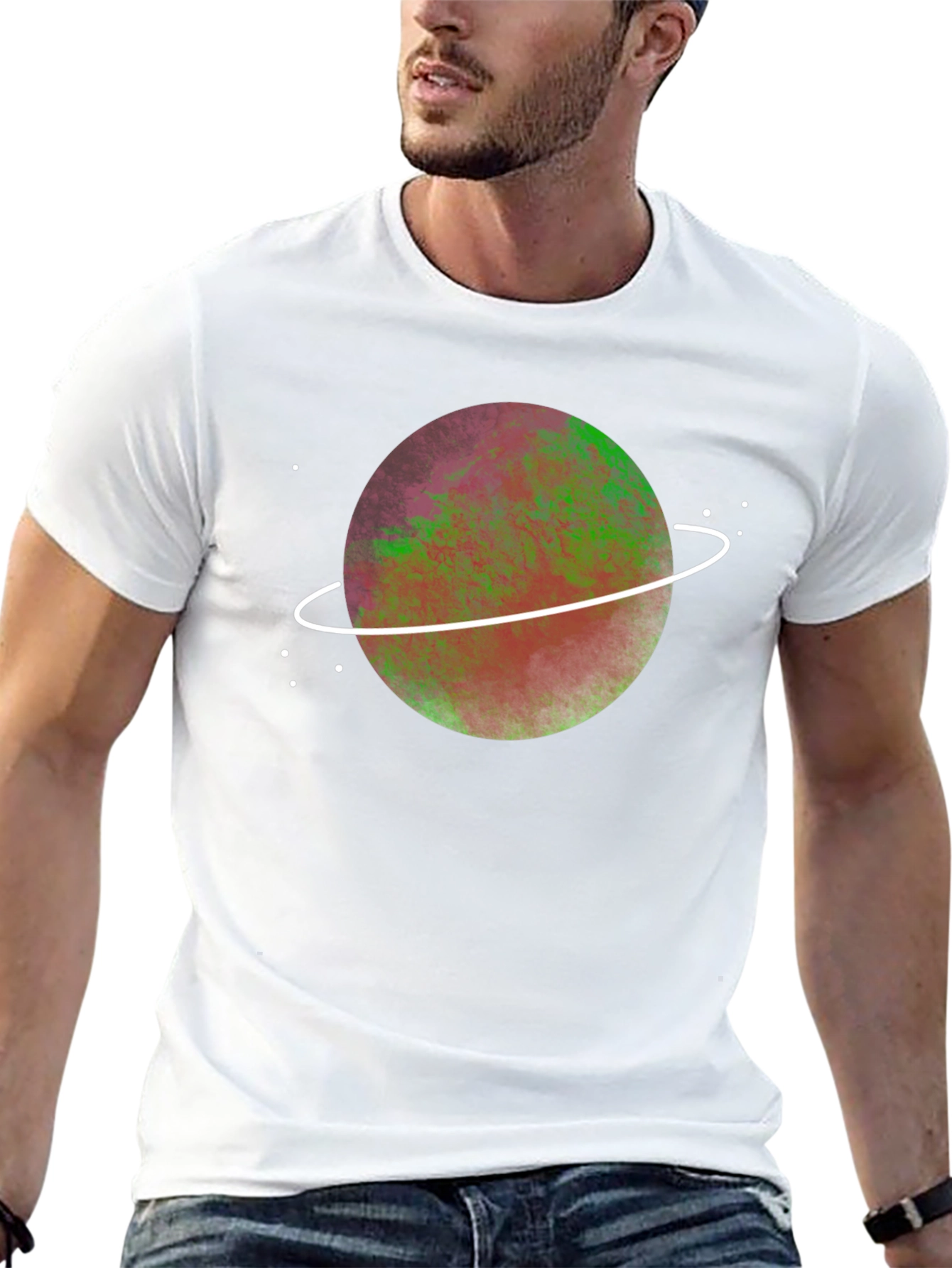 Cosmic Planet Graphic Tee - Black Crew Neck T-Shirt