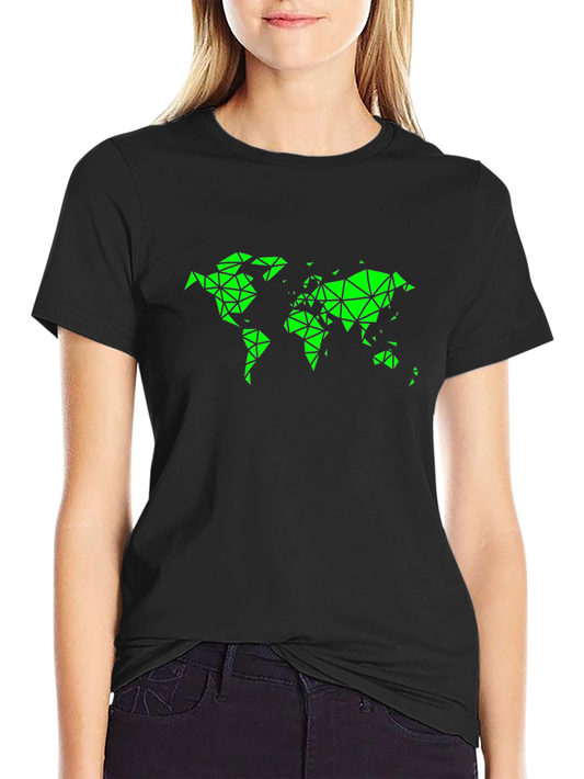 Geometric World Map Black T-Shirt