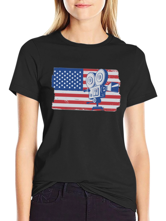 American Flag Camera T-Shirt