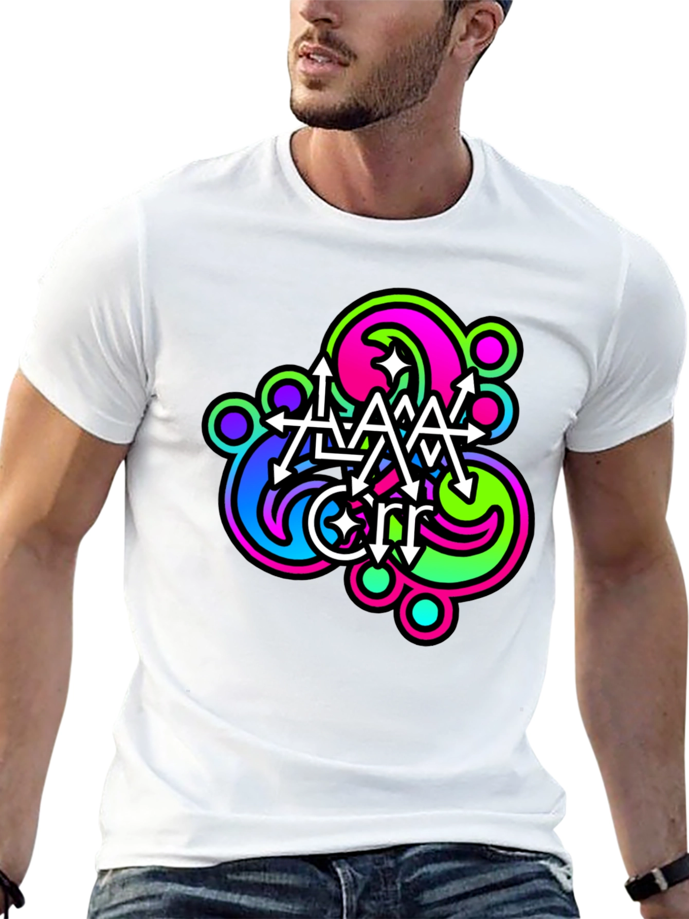 Abstract Neon Graphic Print Black T-Shirt
