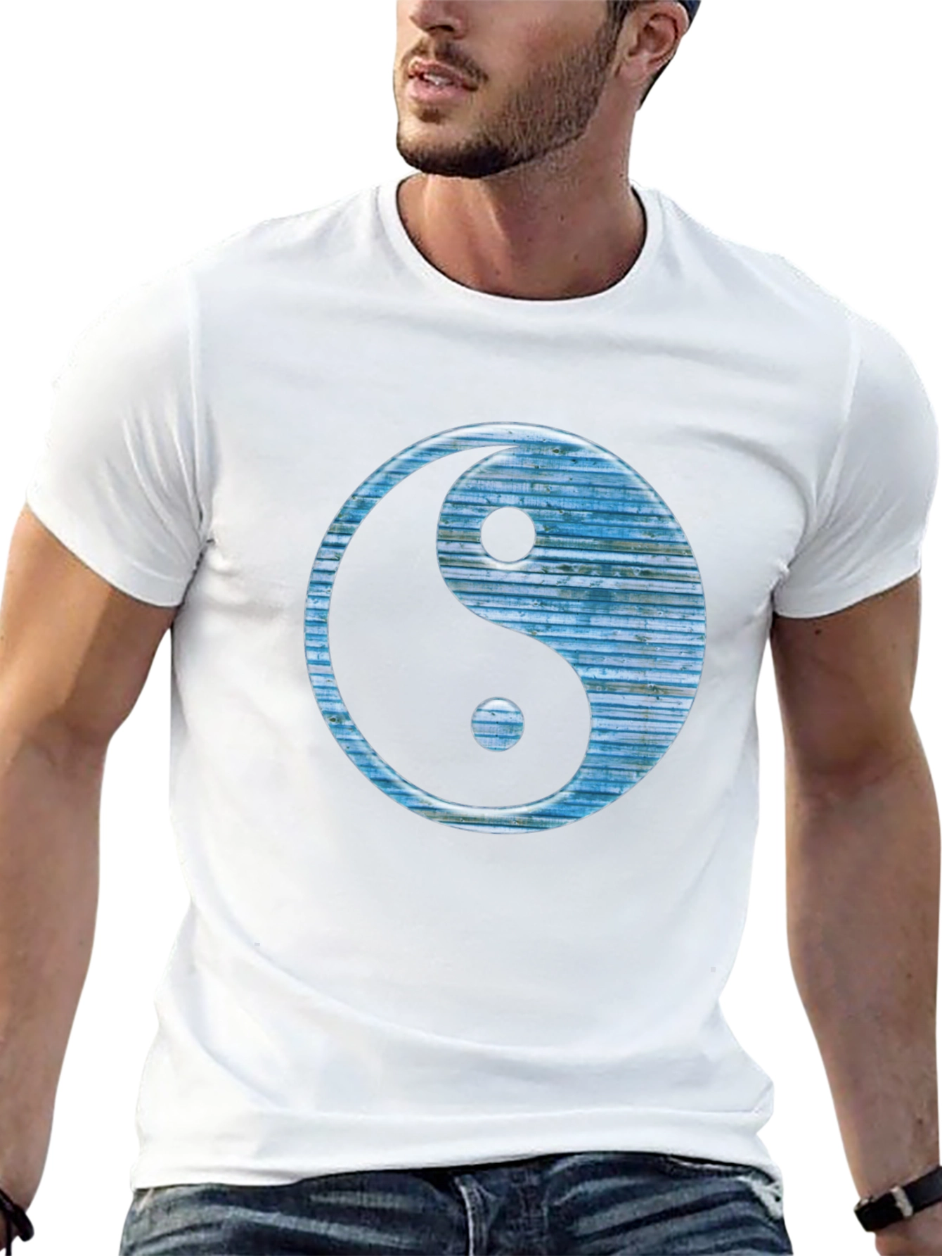 Yin Yang T-Shirt - Blue Texture Design