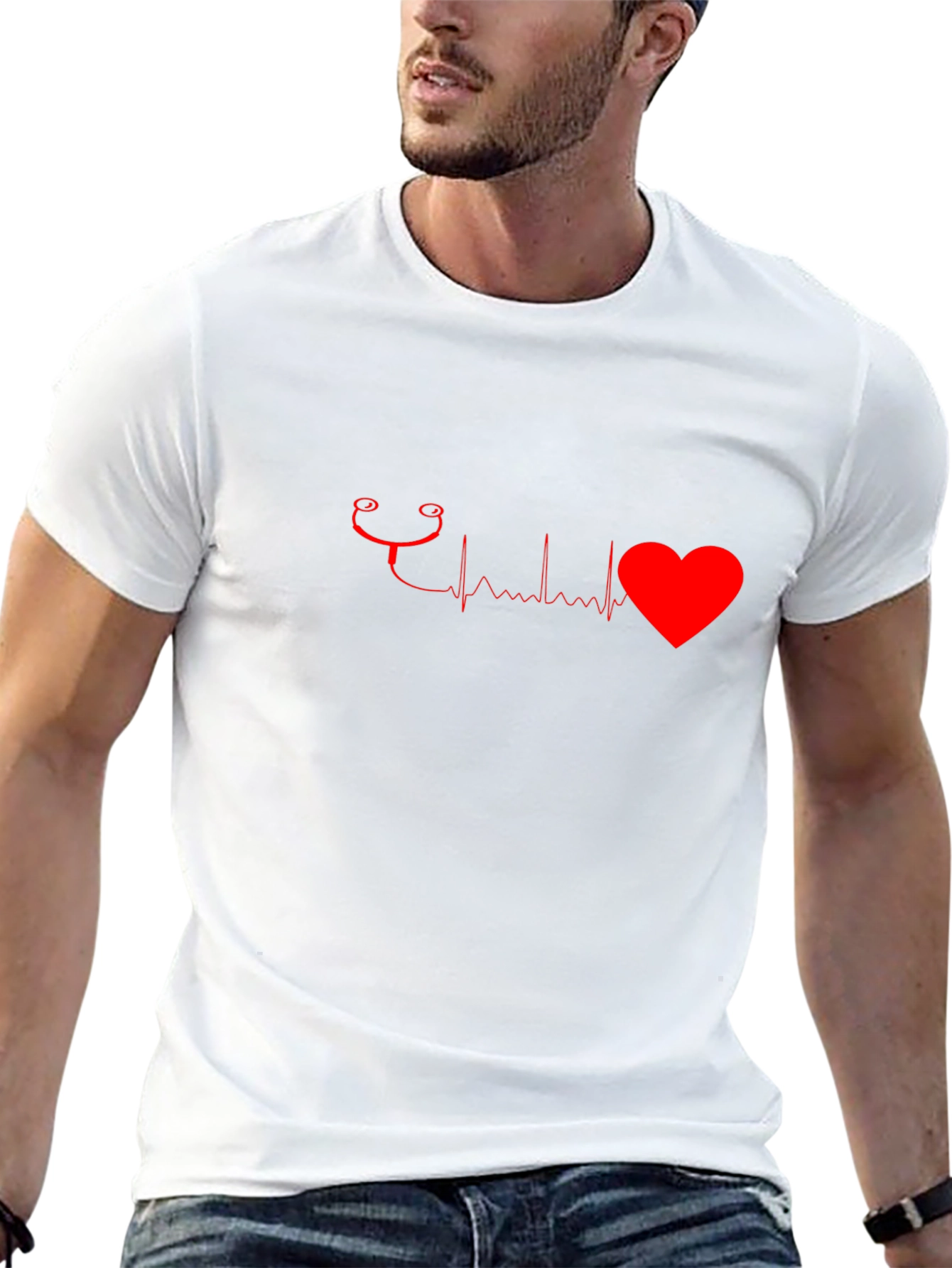 Heartbeat Stethoscope Graphic Tee - Black Cotton